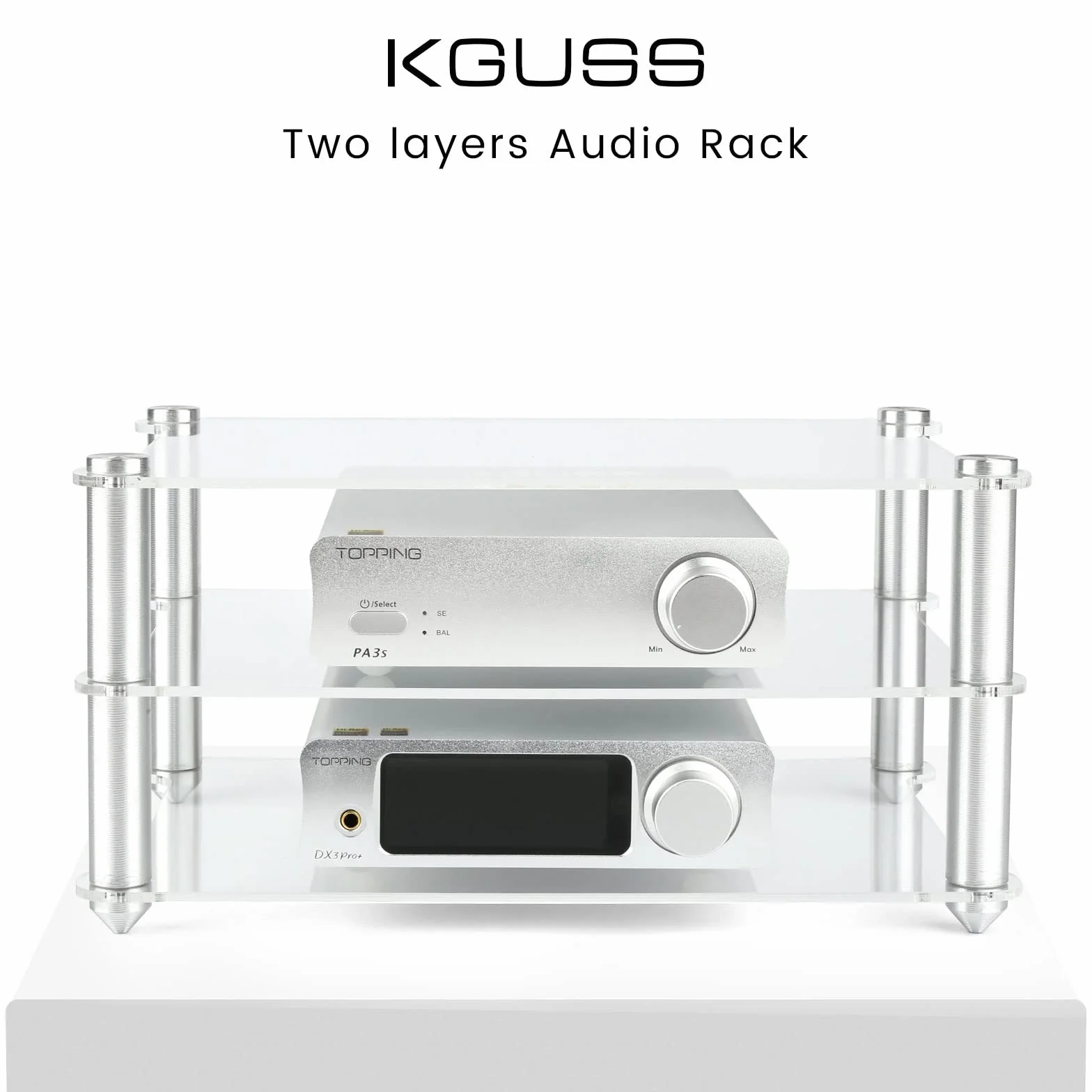 KGUSS Mini stojak HiFi akrylowe półki na komponenty audio aluminiowe uchwyty 3-poziomowy