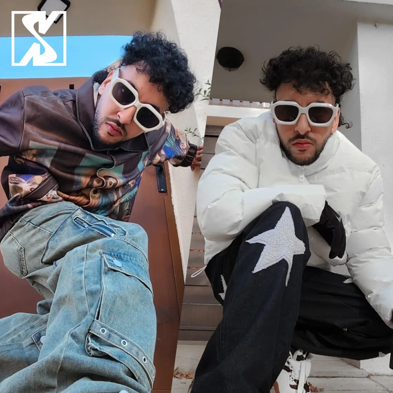 SHEEN KELLY okulary przeciwsłoneczne retro sześciokątne grube czarne lata 90