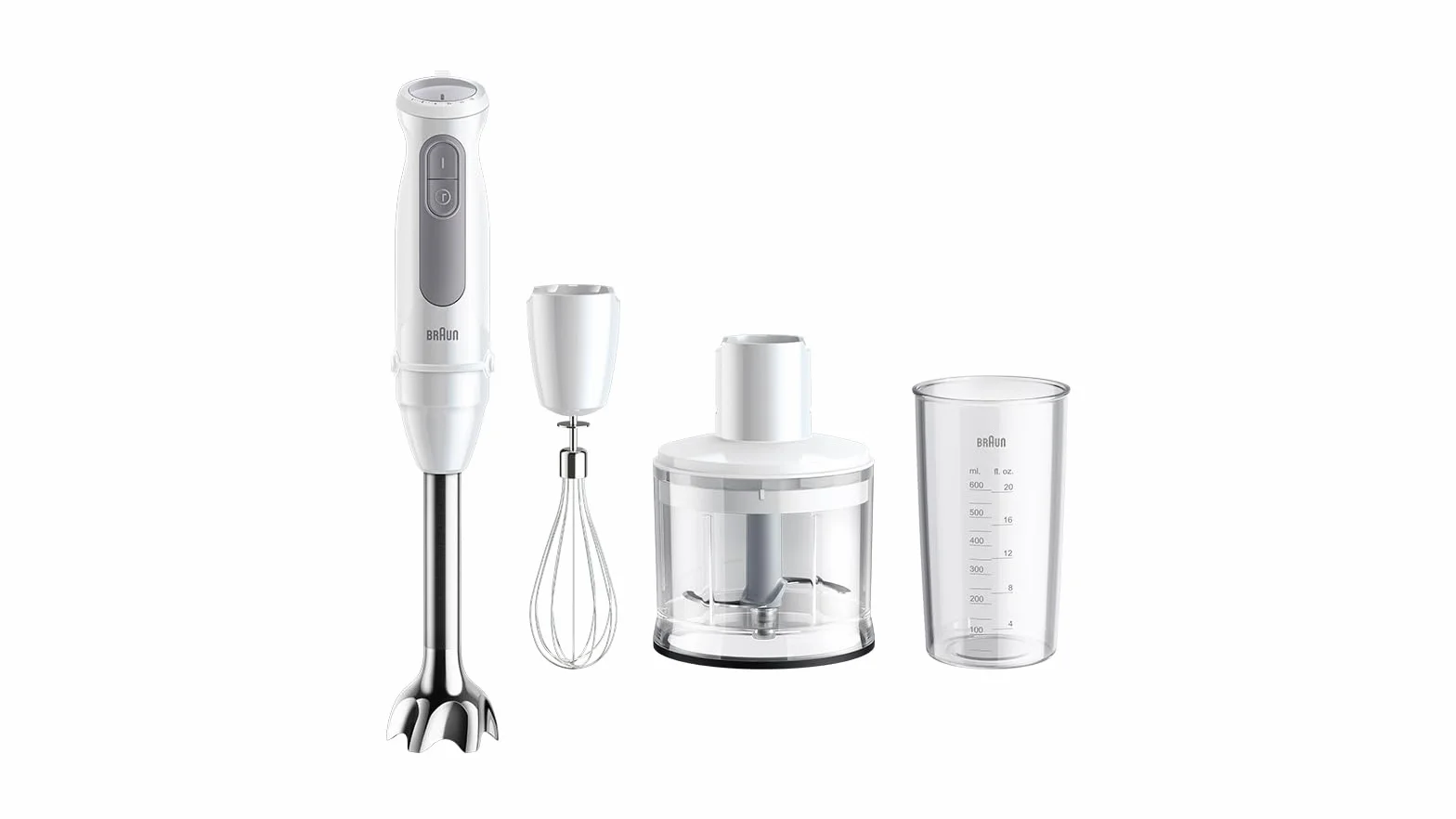 Braun MultiQuick 5 MQ50.236M minipimer z technologią PowerBell Plus, 21 prędkości + Turbo, system EasyClick do akcesoriów, rozdrabniacz 500 ml, trzepaczka ze stali nierdzewnej i kubek 600 ml, 1000 W,