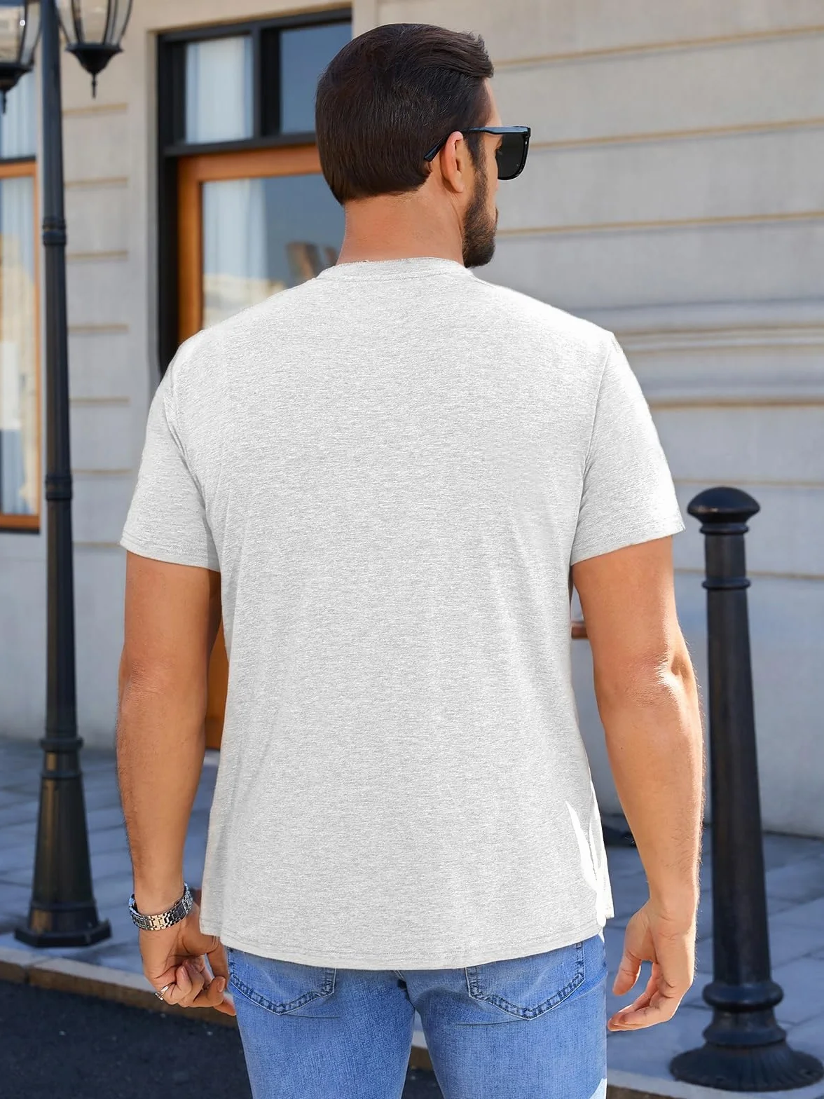 Runcati Męski T-shirt z krótkim rękawem, okrągły dekolt, na lato, slim fit, lekka koszulka treningowa, basic, jednokolorowa, biznesowa