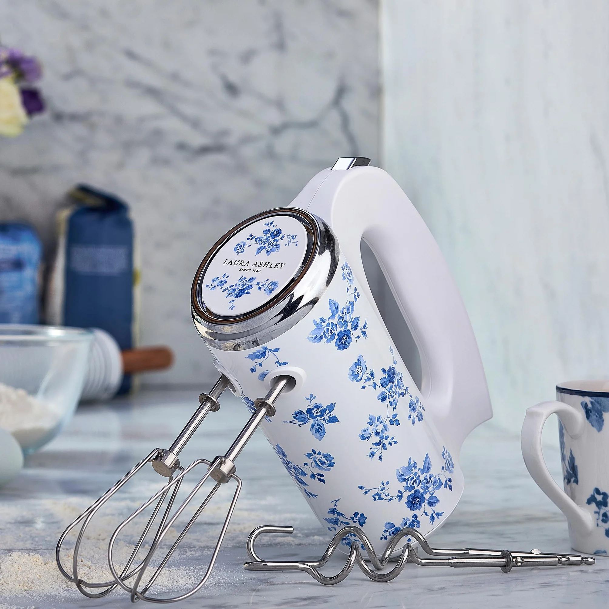 Laura Ashley Elektryczny Mikser Kuchenny 300W z Nadrukiem China Rose, 5 Prędkości, Stal Nierdzewna