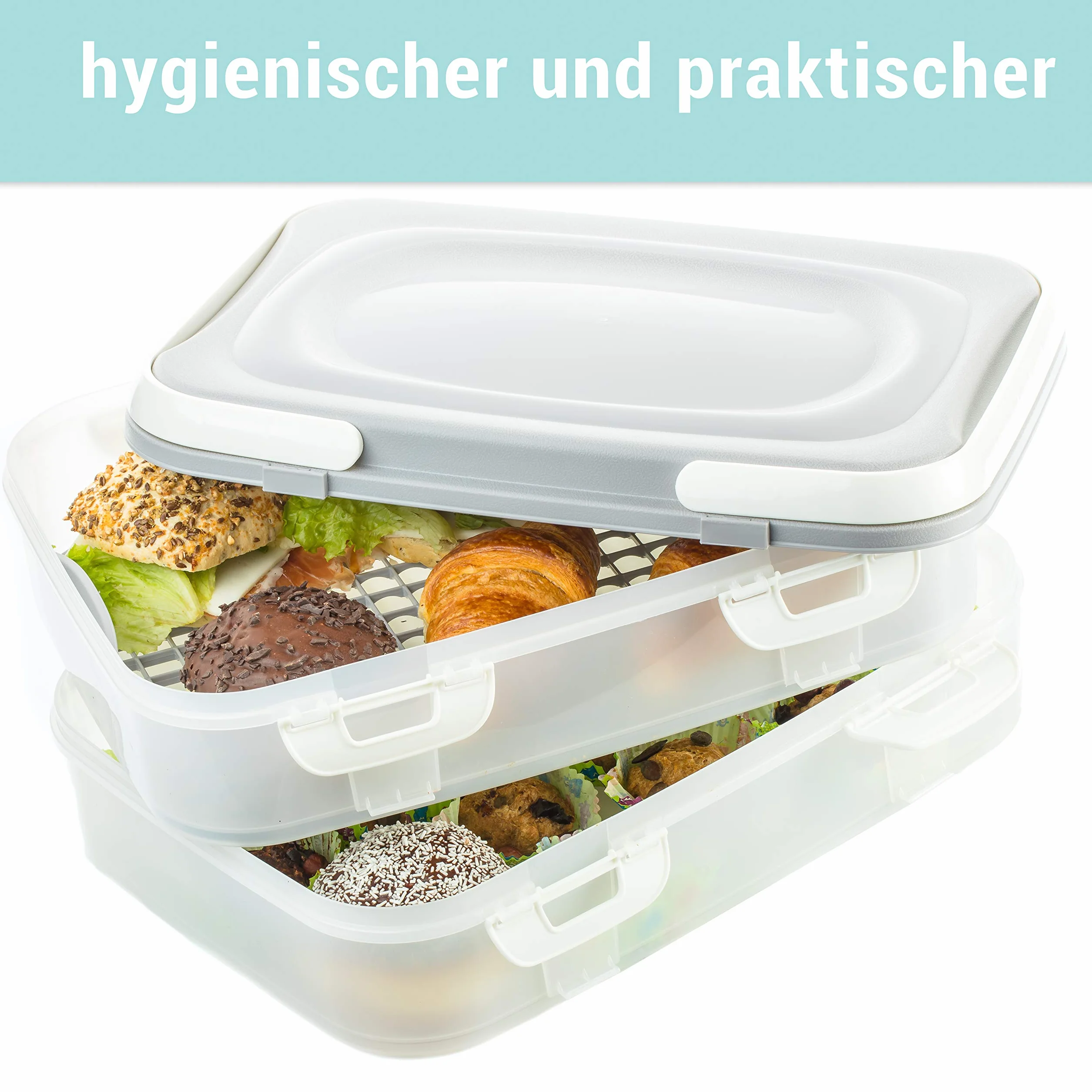 Party Container pojemnik na ciasto XL z 2 półkami składany szary