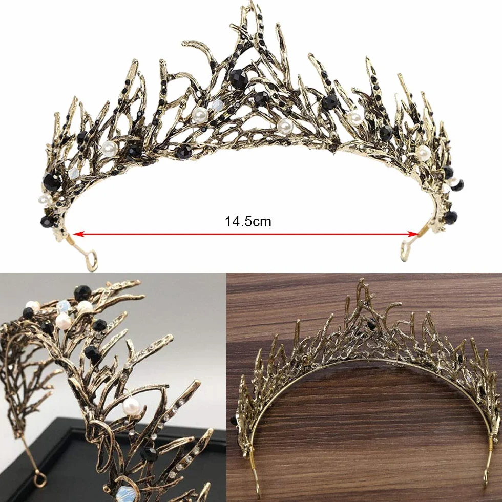 Diadem w stylu vintage, korona księżniczki, gotycka, barokowa, korona do włosów ze strasem, damska ozdoba głowy na karnawał, Halloween, imprezę, studniówkę