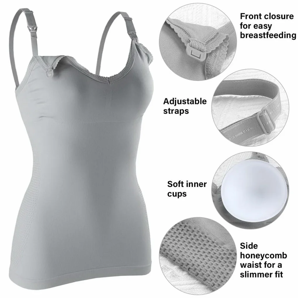 2-pak damski top do karmienia bez fiszbin, tank top z wbudowanym biustonoszem do karmienia piersią, do snu, damska kamizelka do karmienia, top do karmienia, top do karmienia, top ciążowy, podstawowy
