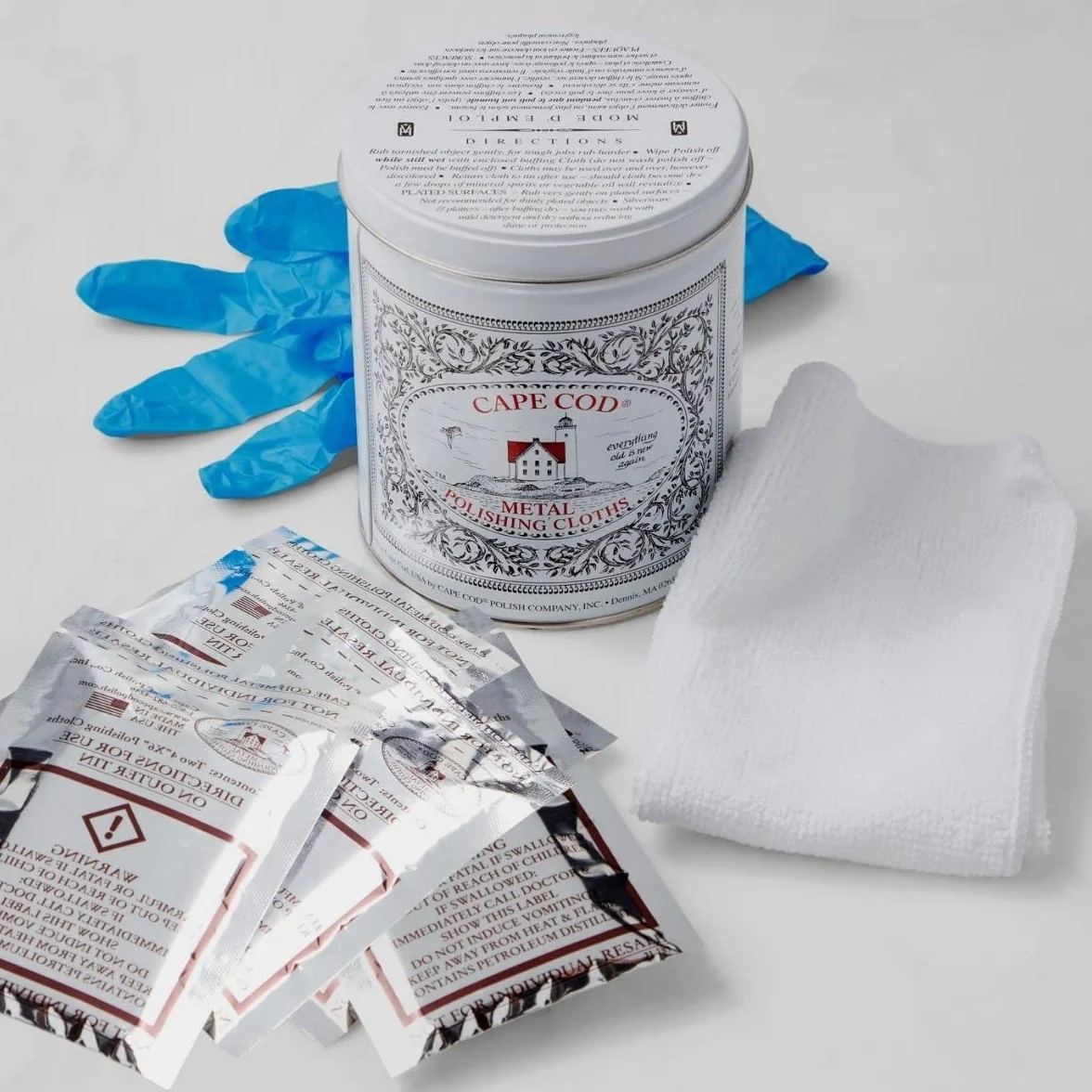Cape Cod Economy Tin Metal Polish-8828, (6) 4 x 6, (1) 12 x 12 ściereczka do polerowania para rękawic nitrylowych