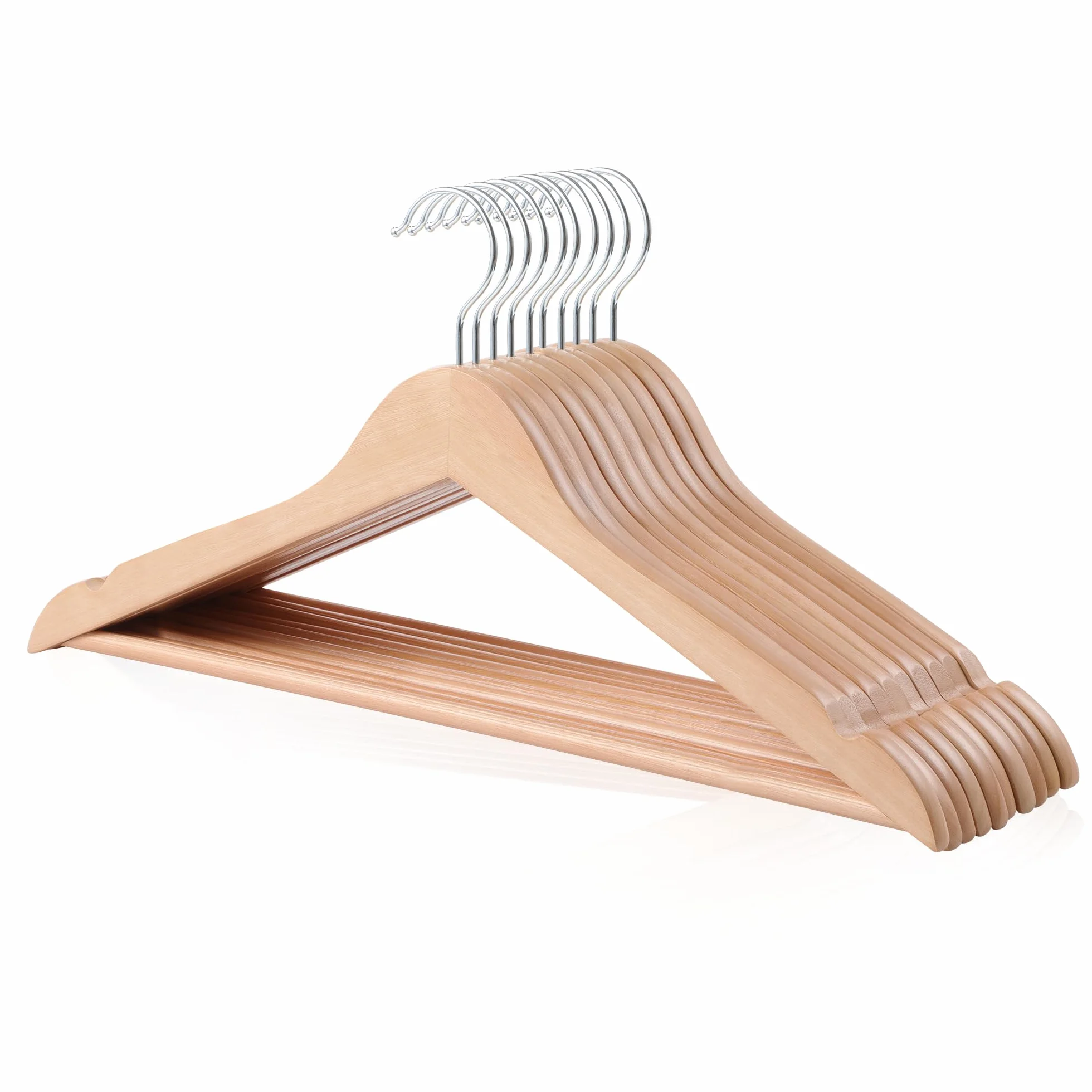 Amazon Basics Drewniane wieszaki na ubrania, 44 cm, kolor naturalny, opakowanie 10 sztuk