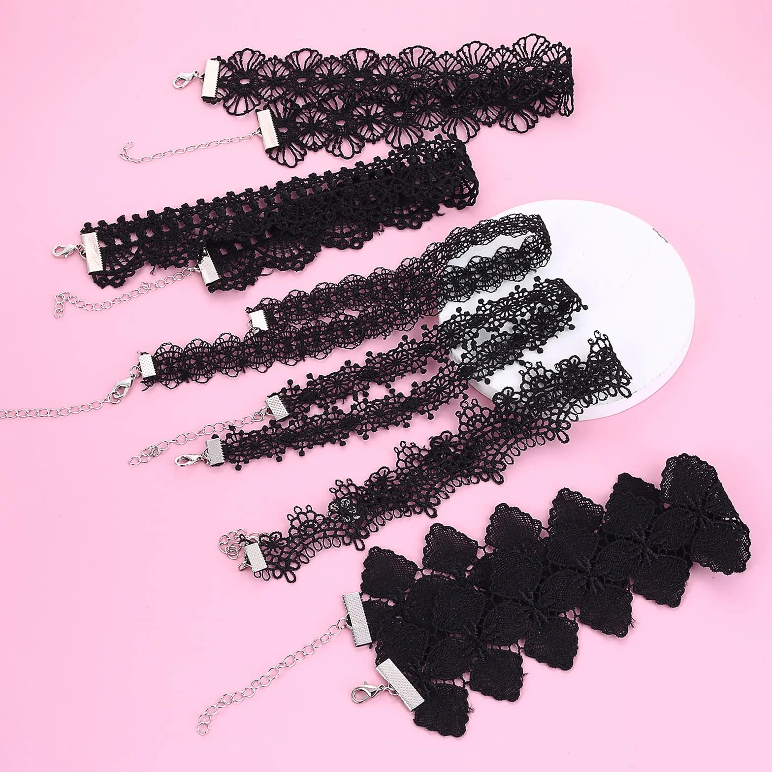 Yolev Czarne naszyjniki typu choker, rozciągliwe, czarne, koronkowe, dla kobiet i dziewcząt, jeden rozmiar, koronka, metal, bez kamieni szlachetnych
