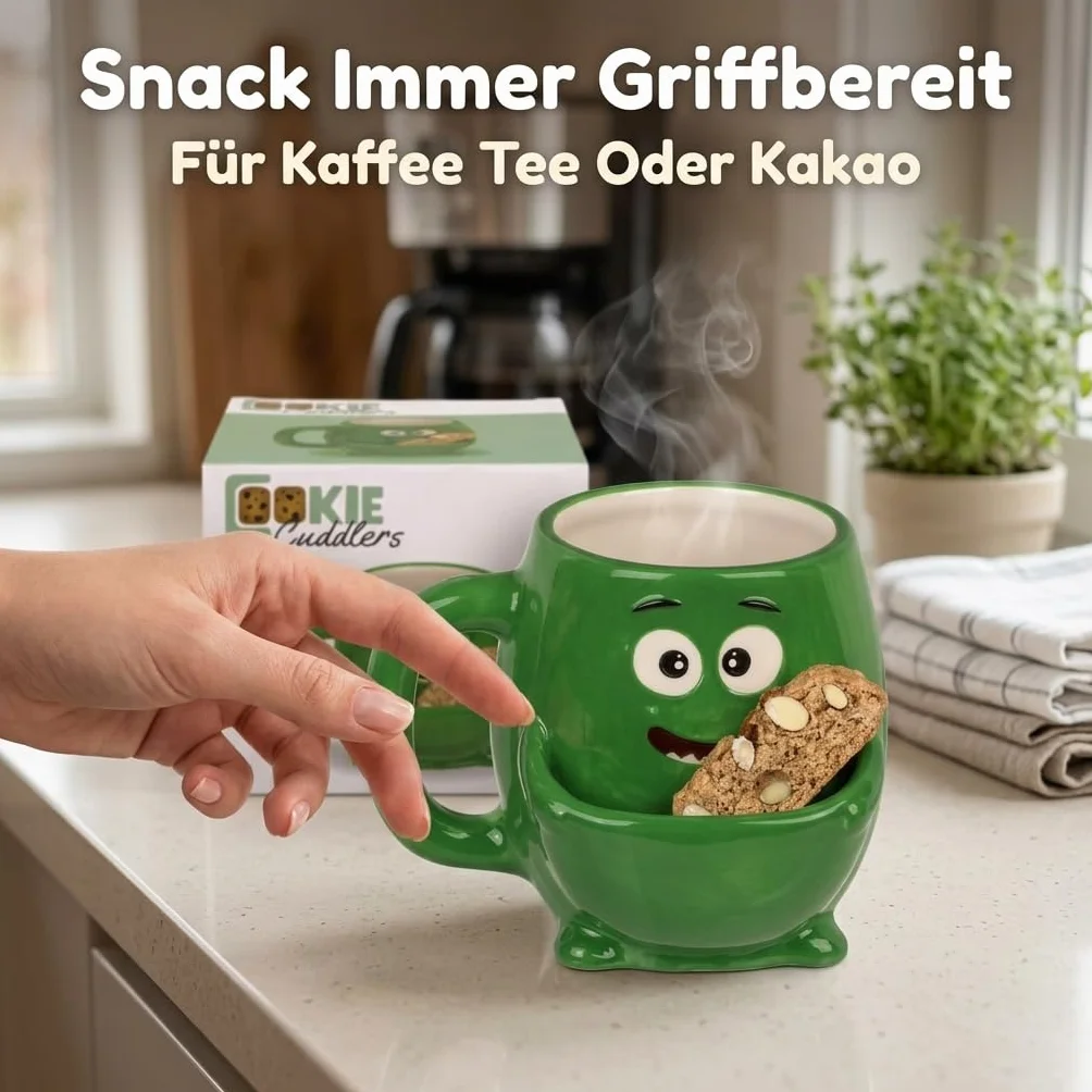 MIJOMA Kubek do kawy i herbaty z przegrodą na ciastka ceramiczny 400 ml zieleń potwora