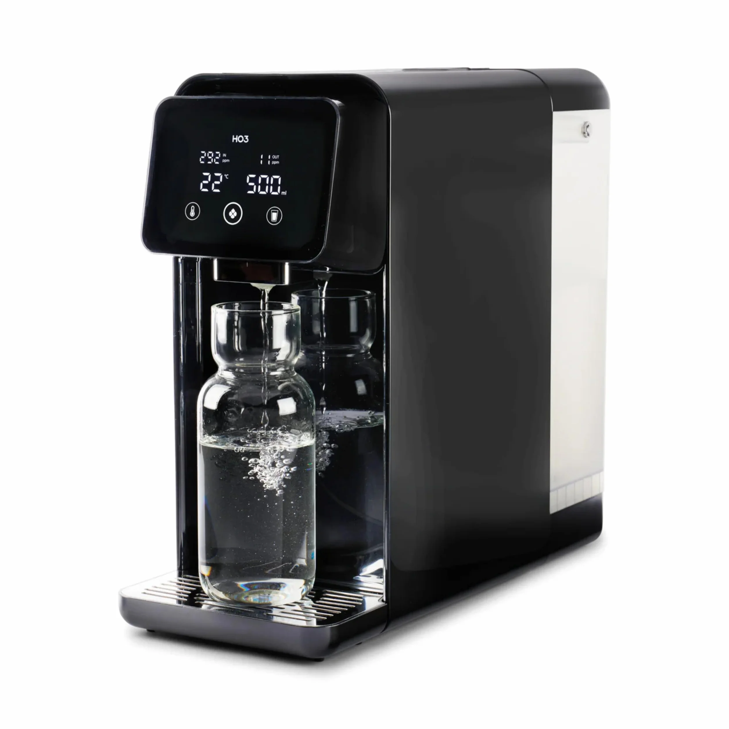 HO3® Home One Osmoza do wody pitnej z 4 poziomami temperatury (RT, 50, 85, 95°C), 5 poziomów emisji wody, z technologią filtrowania w czasie rzeczywistym TDS, MicroShield, filtr wody (czarny)