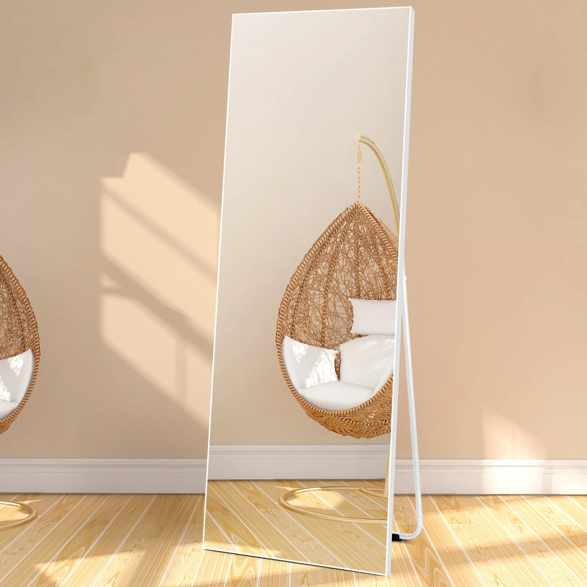 Lustro podłogowe 140 x 51 cm, prostokątne białe lustro ścienne, wysokiej jakości lustro do umieszczenia na ścianie lub podłodze