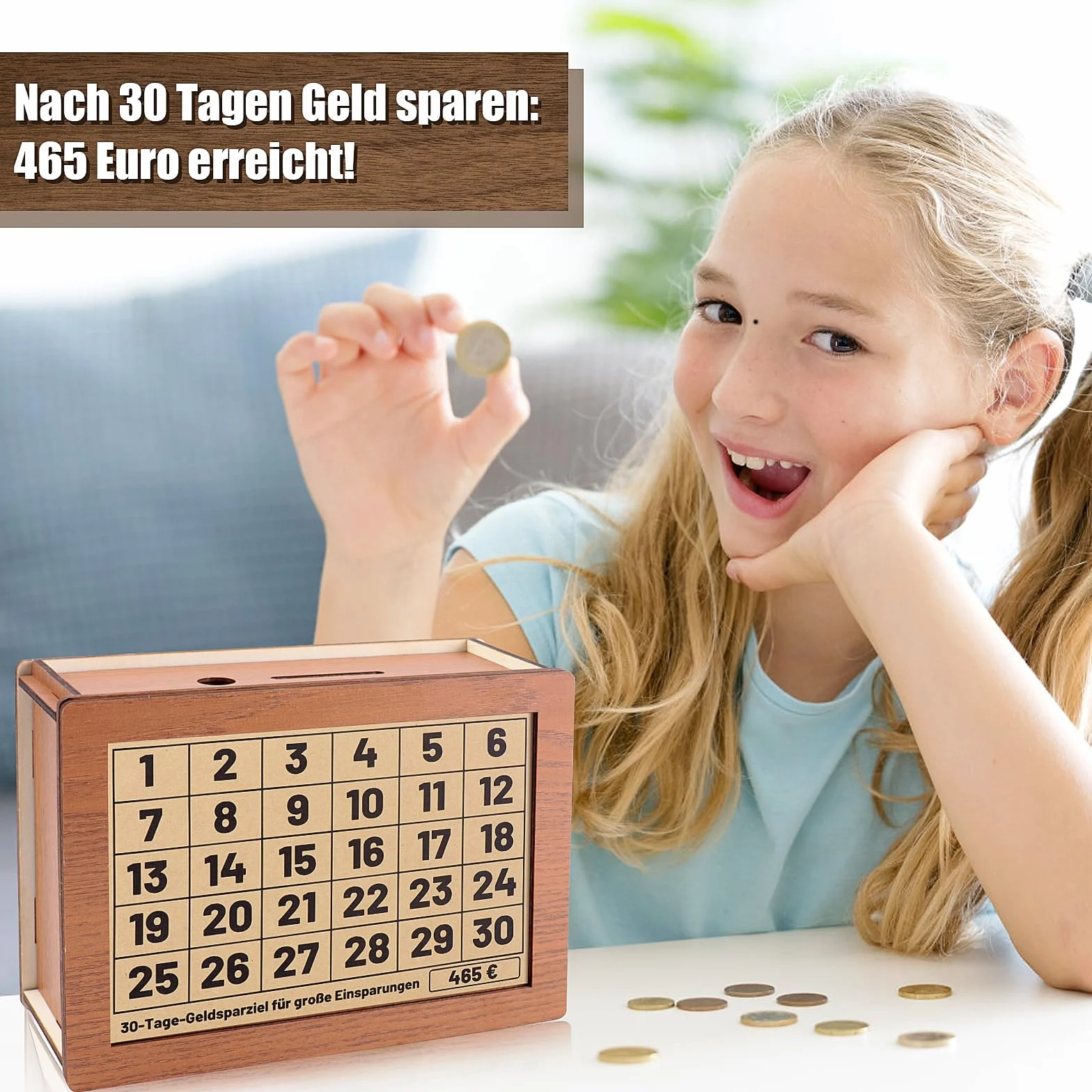 Skarbonka drewniana z cyframi 30/60/90/100 dni koncepcja oszczędnościowa 8 sztuk