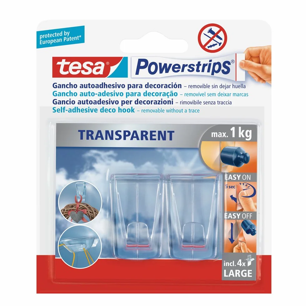 Tesa Powerstrip opakowanie z 2 haczykami XL i 4 paskami samoprzylepnymi przezroczyste