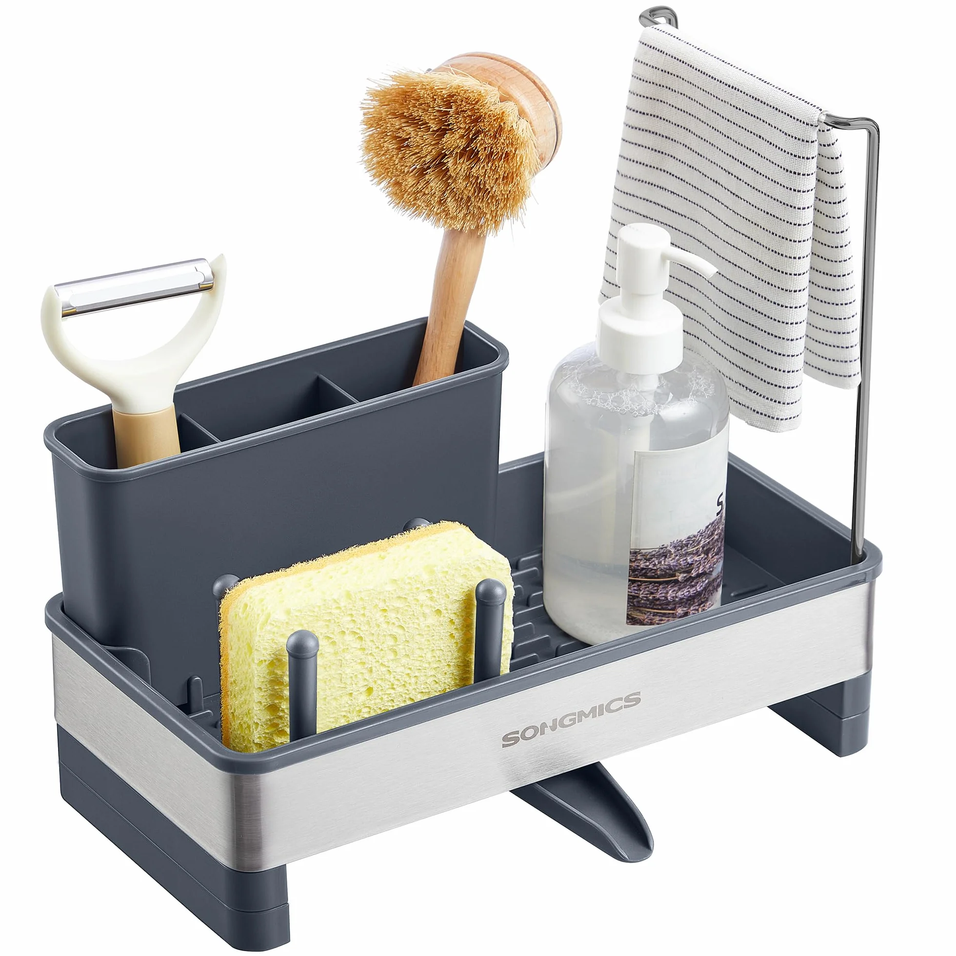 SONGMICS Organizer kuchenny ze stali nierdzewnej, obrotowy odpływ, KCS555GN01
