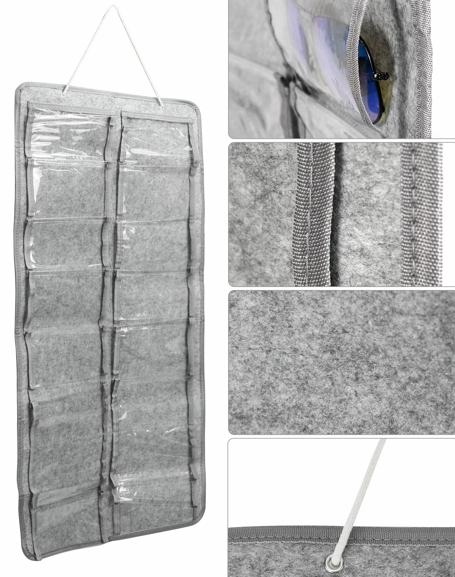 QWORK® organizer na okulary, wisząca torba do przechowywania okularów, 16 przegródek
