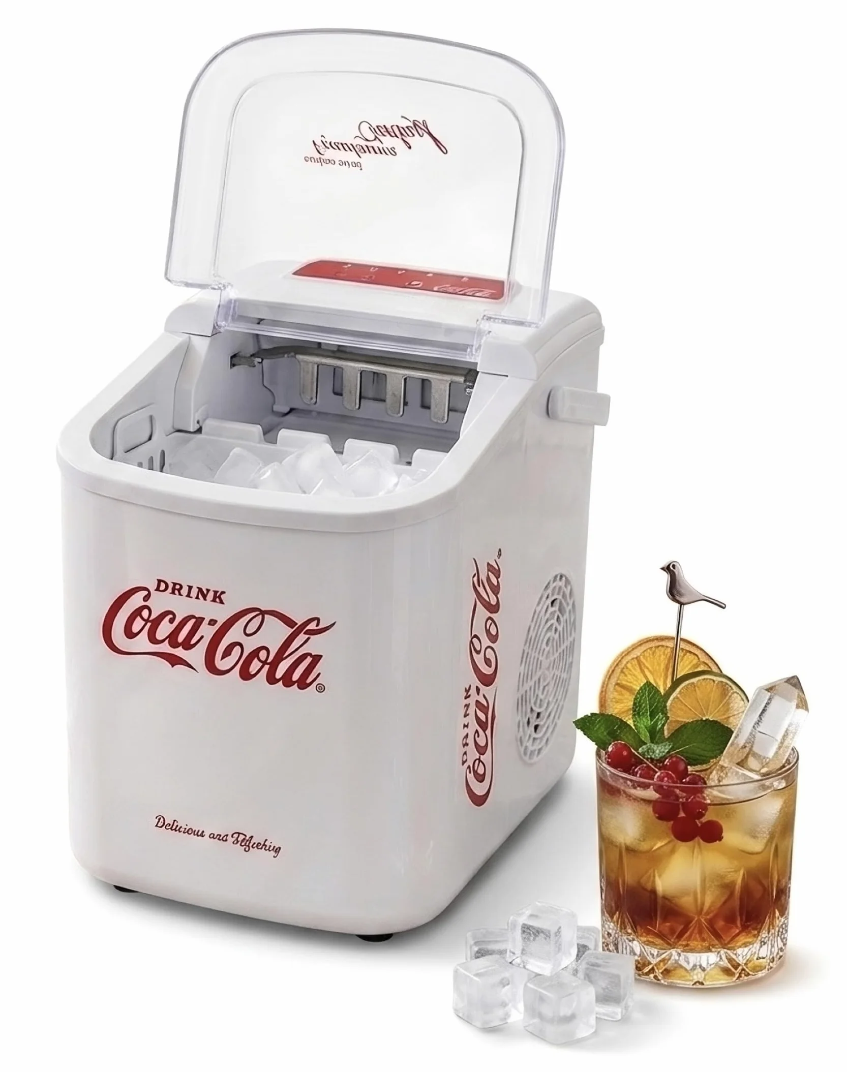 Salco Coca Cola Kostkarka do lodu 10 kg dziennie 2 rozmiary kostek retro biała przenośna