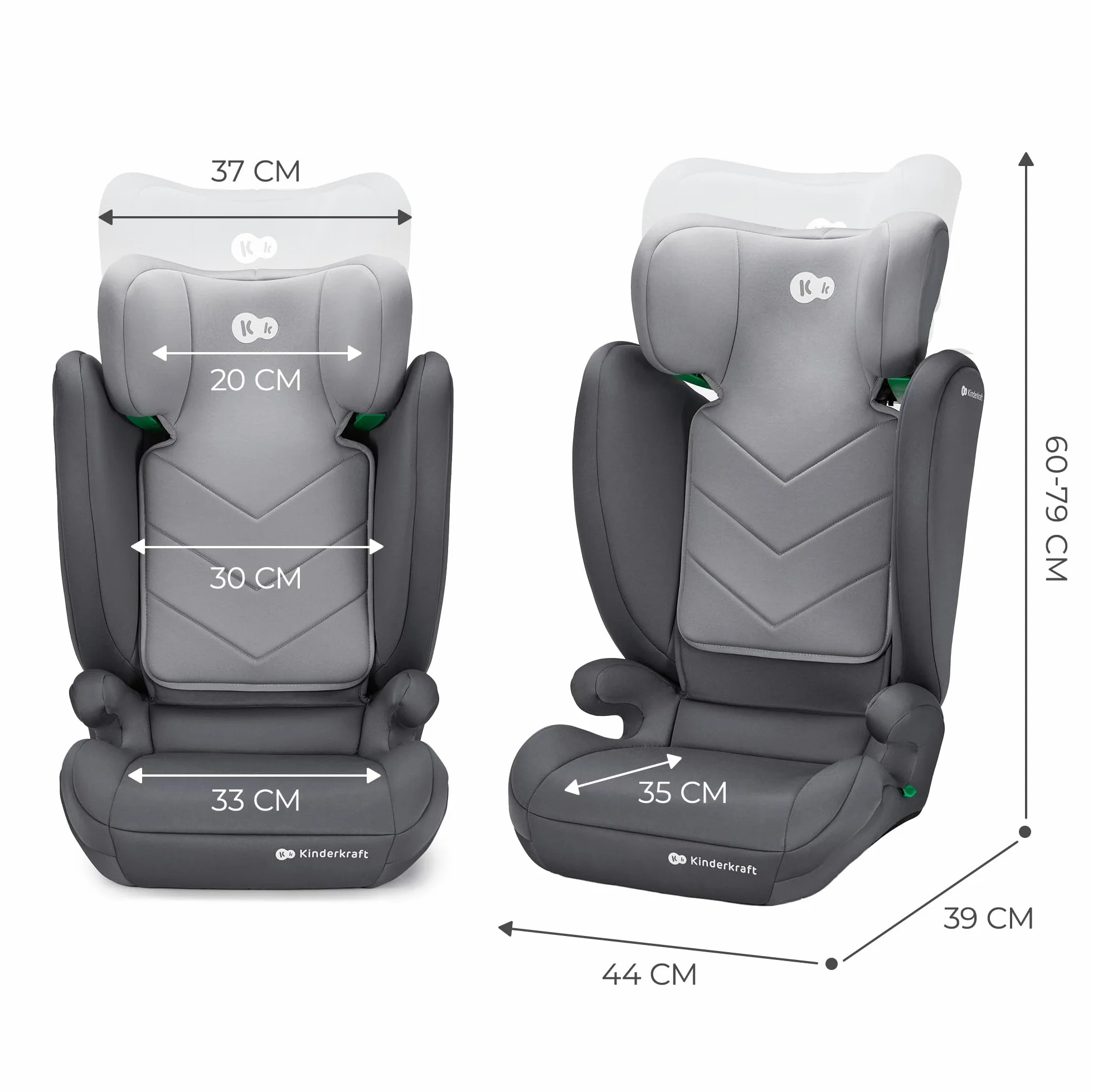 Kinderkraft I-SPARK Fotelik samochodowy i-Size dla dziecka Grupa 2/3 100-150 cm, od 3,5 do 12 lat, 15 do 36 kg, lekki (4,5 kg), 3-punktowy pas bezpieczeństwa, Szary