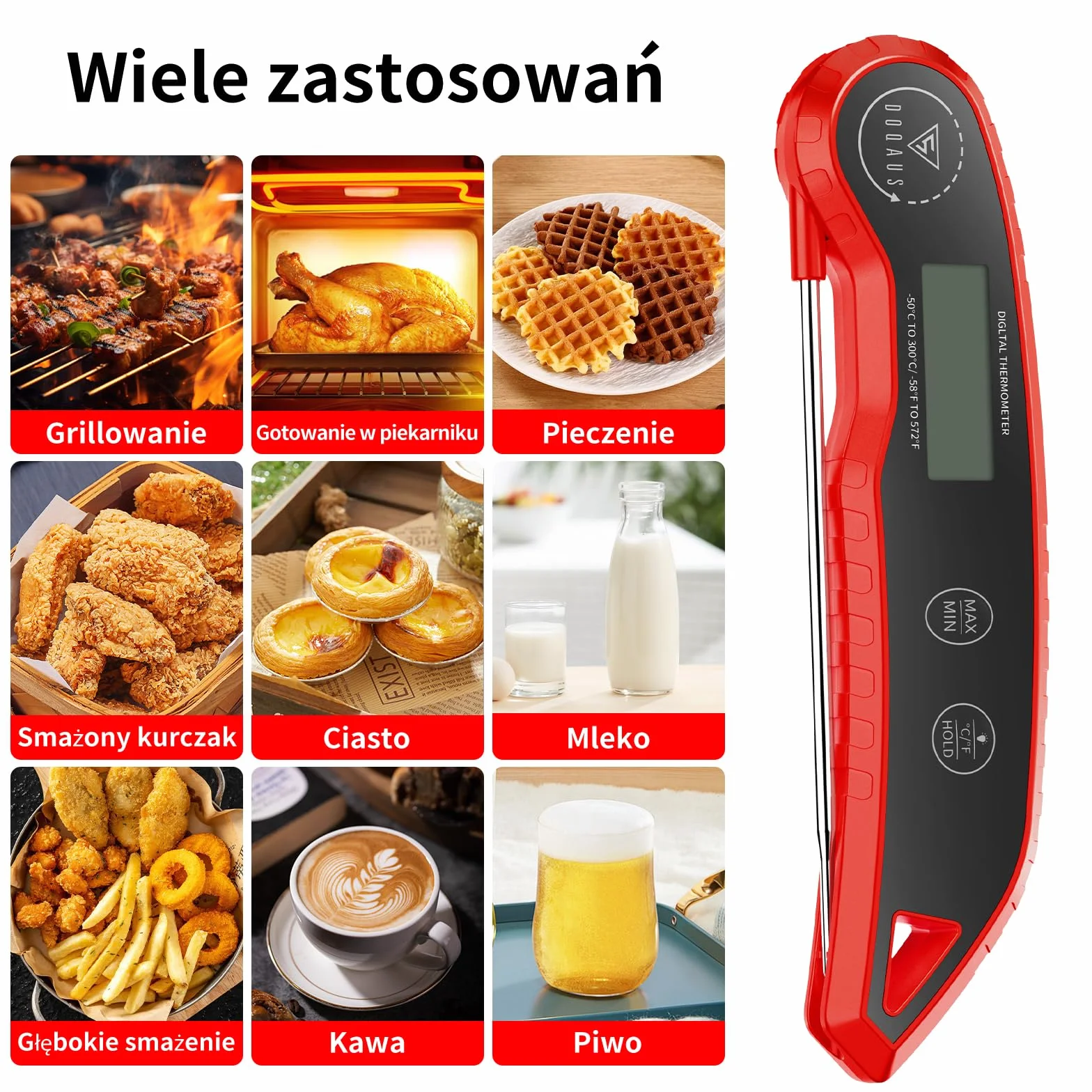 DOQAUS Termometr do grillowania czerwony