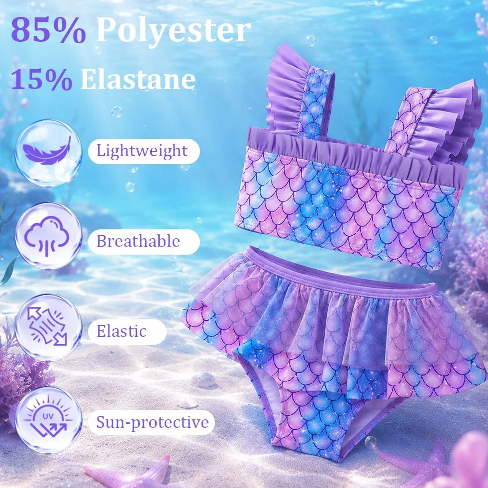 Aomig Dziewczęcy zestaw bikini dla dzieci, z falbankami, dwuczęściowy strój kąpielowy, bikini sportowe, top z wysokim stanem, spodnie bikini, letnie moda kąpielowa, plaża, surfing, basen, strój