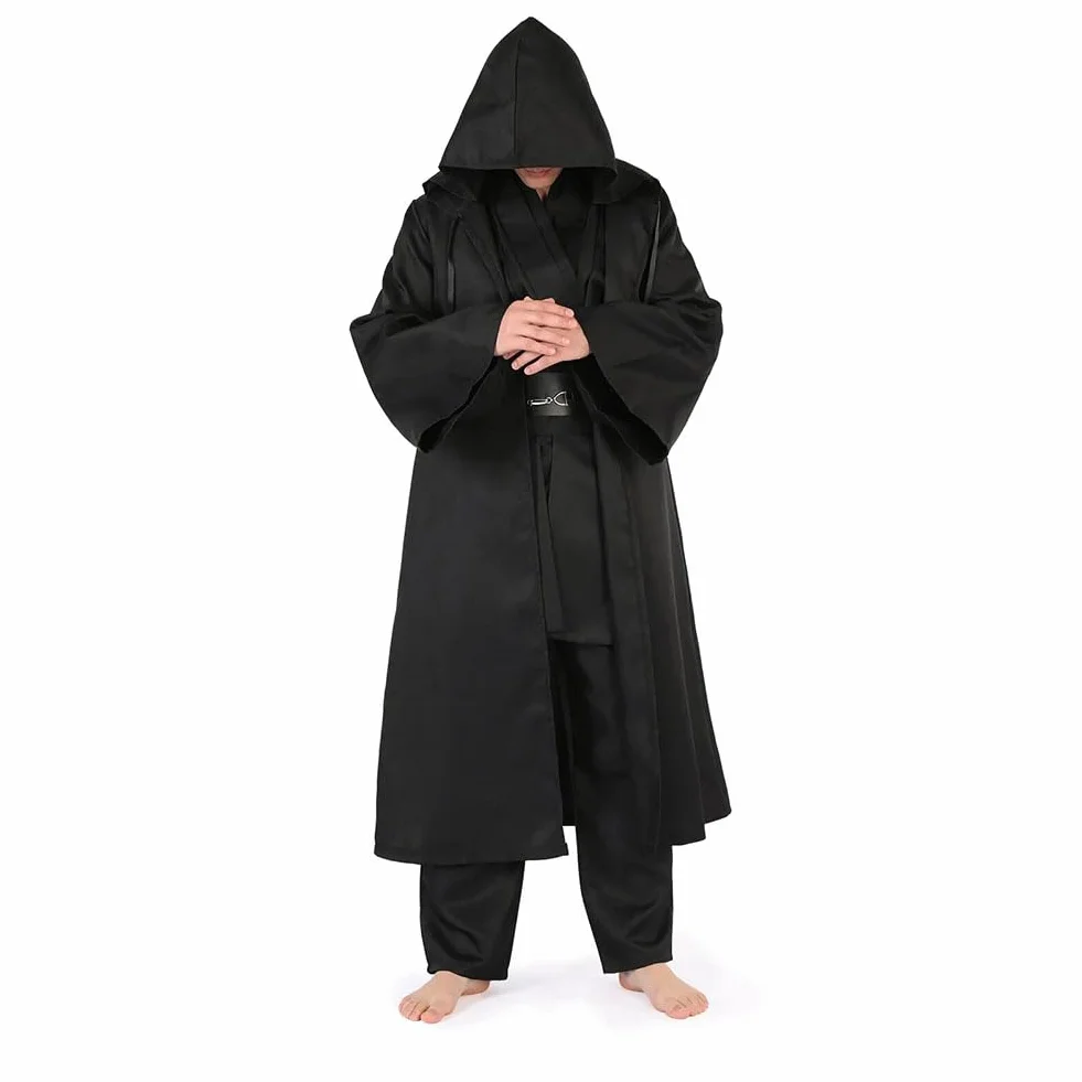 AOOWU czarna peleryna z kapturem na Halloween, kostium czarownicy, peleryna z wampirem do przebrania za króla i księcia, karnawał i imprezy tematyczne, czarny
