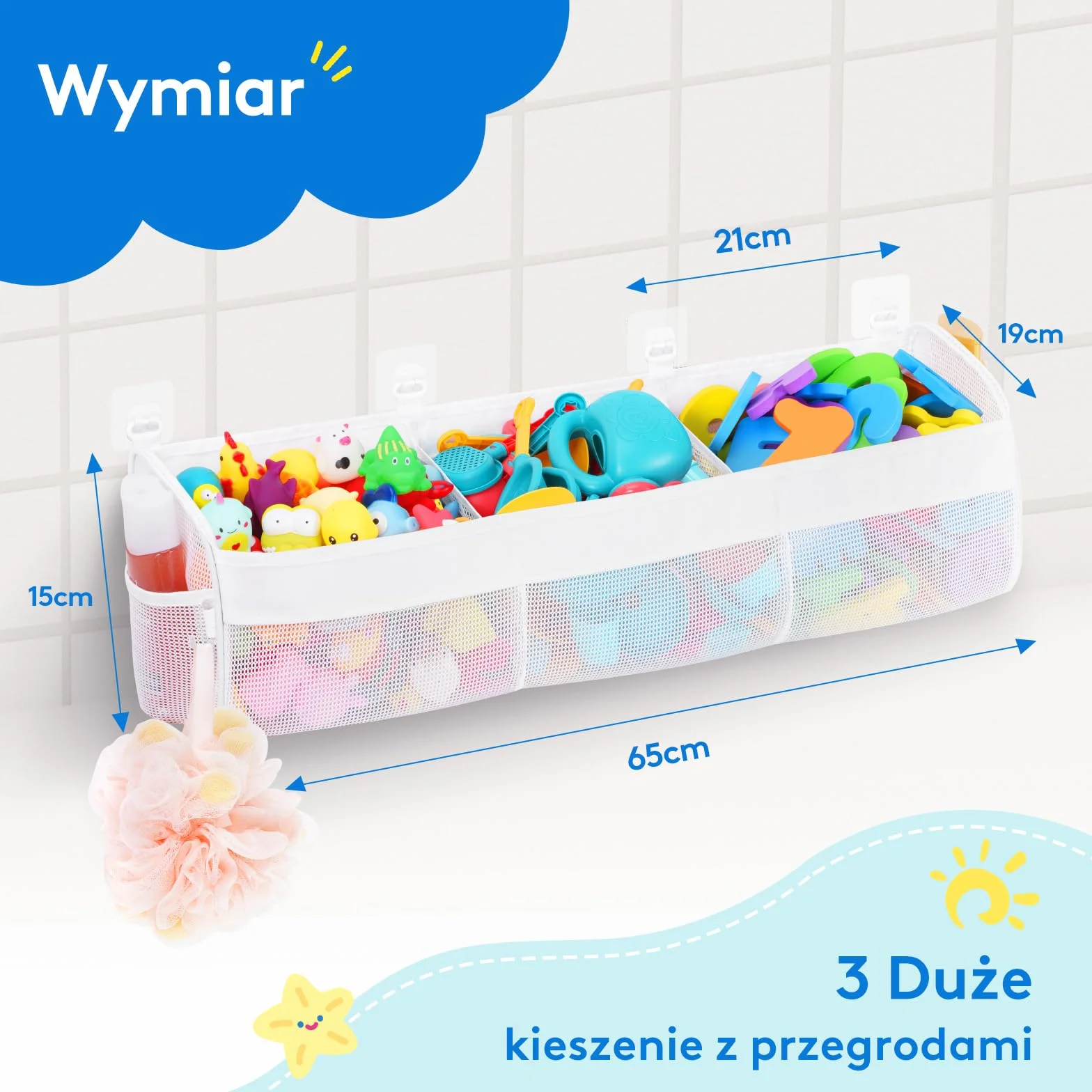 Lifewit 3-komorowy organizer naścienny na zabawki z 4 haczykami