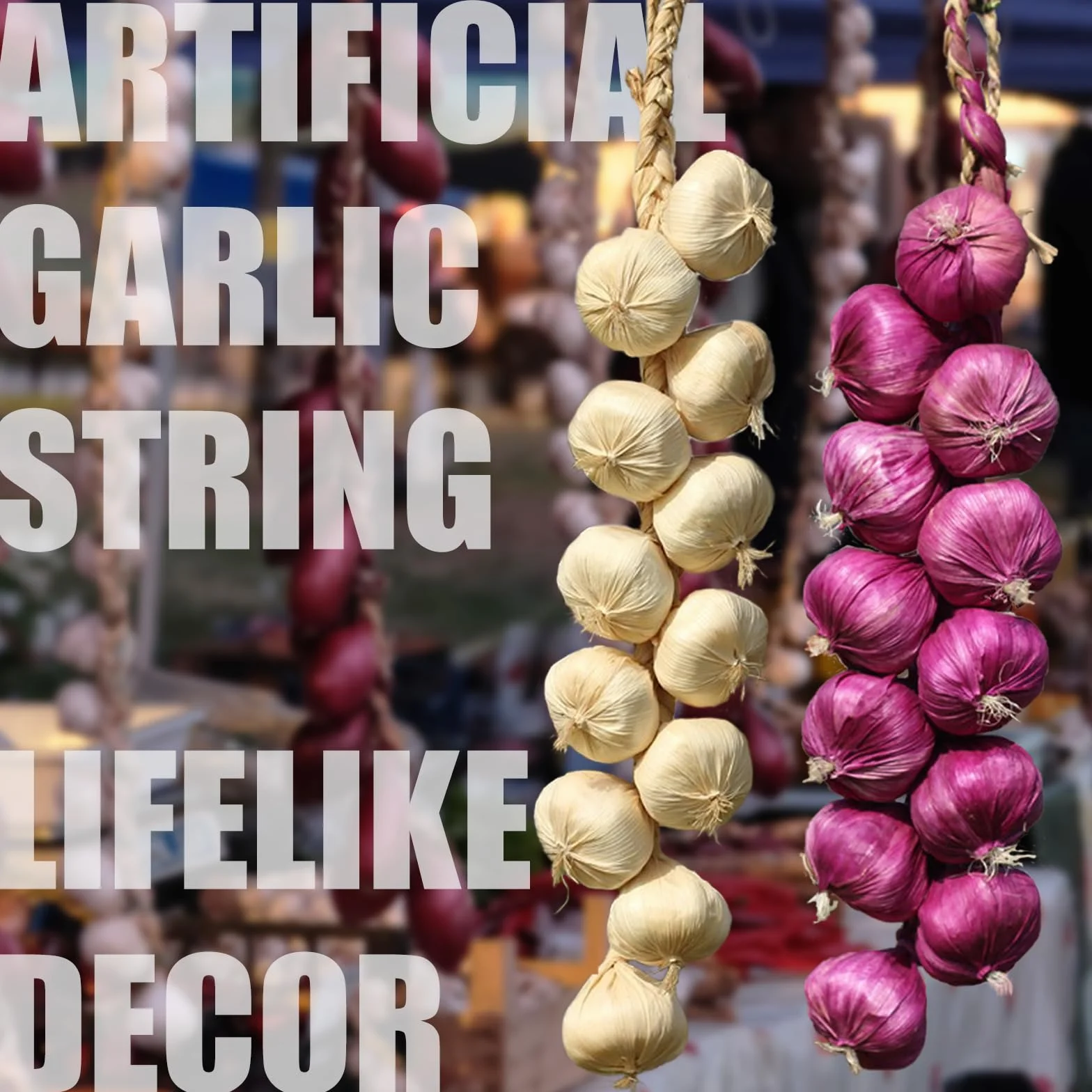Sztuczne warzywa czosnek cebula sznurek dekoracyjny realistyczny plastik dekoracja kuchni ozdoba domu 2 sztuki