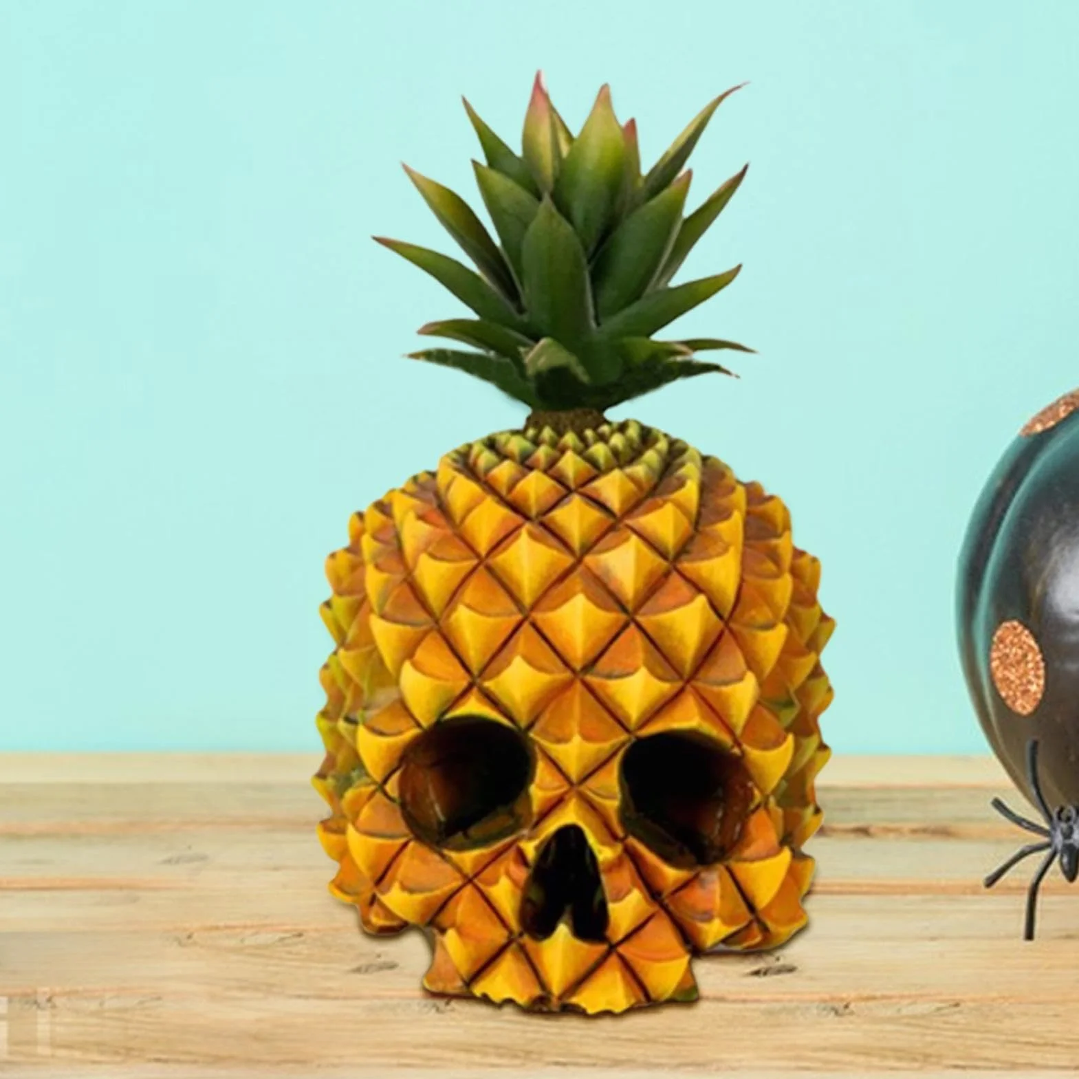 Rzeźba głowy czaszki ananasa, głowa czaszki ananas dekoracja rzeźba | zabawny ananas czaszka figurka z żywicy do salonu