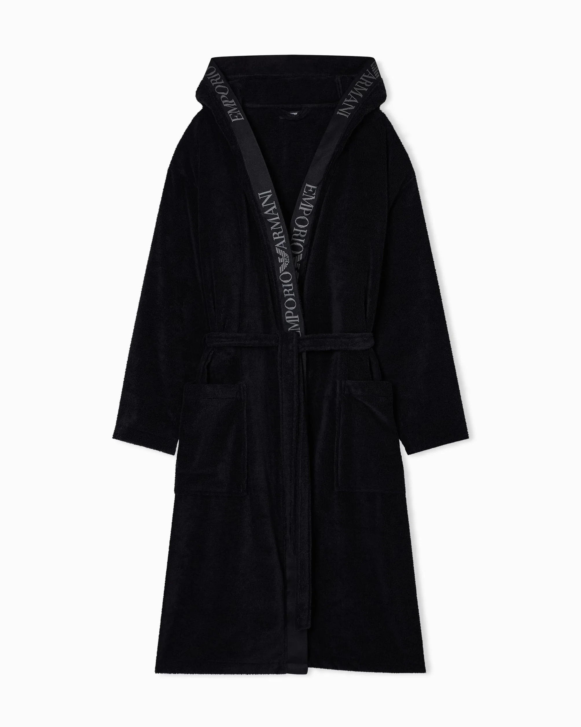 EMPORIO ARMANI Szlafrok męski z gąbką, czarny, rozmiar S, Czarny, S