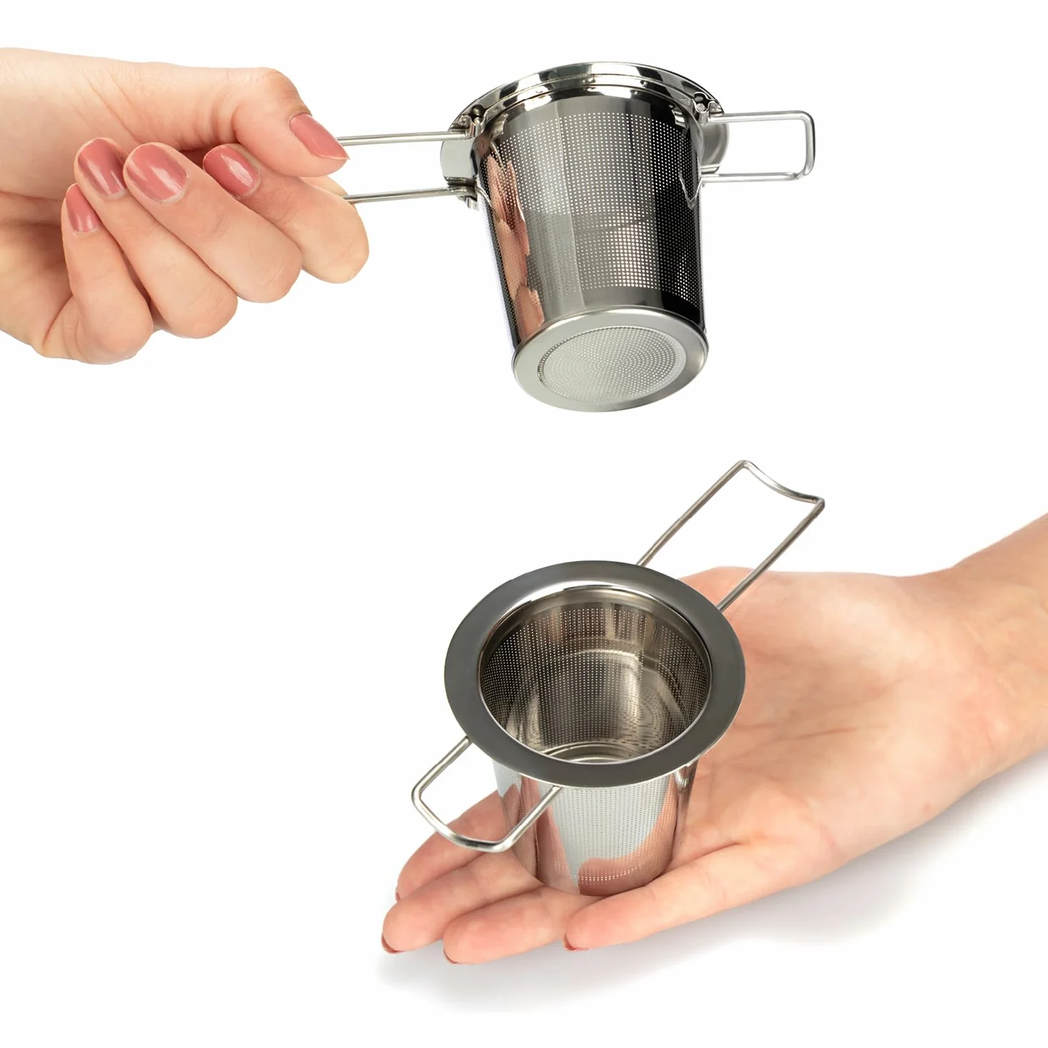 com-four® 2x zaparzacz do herbaty ze stali nierdzewnej sitko wielokrotnego użytku z uchwytem