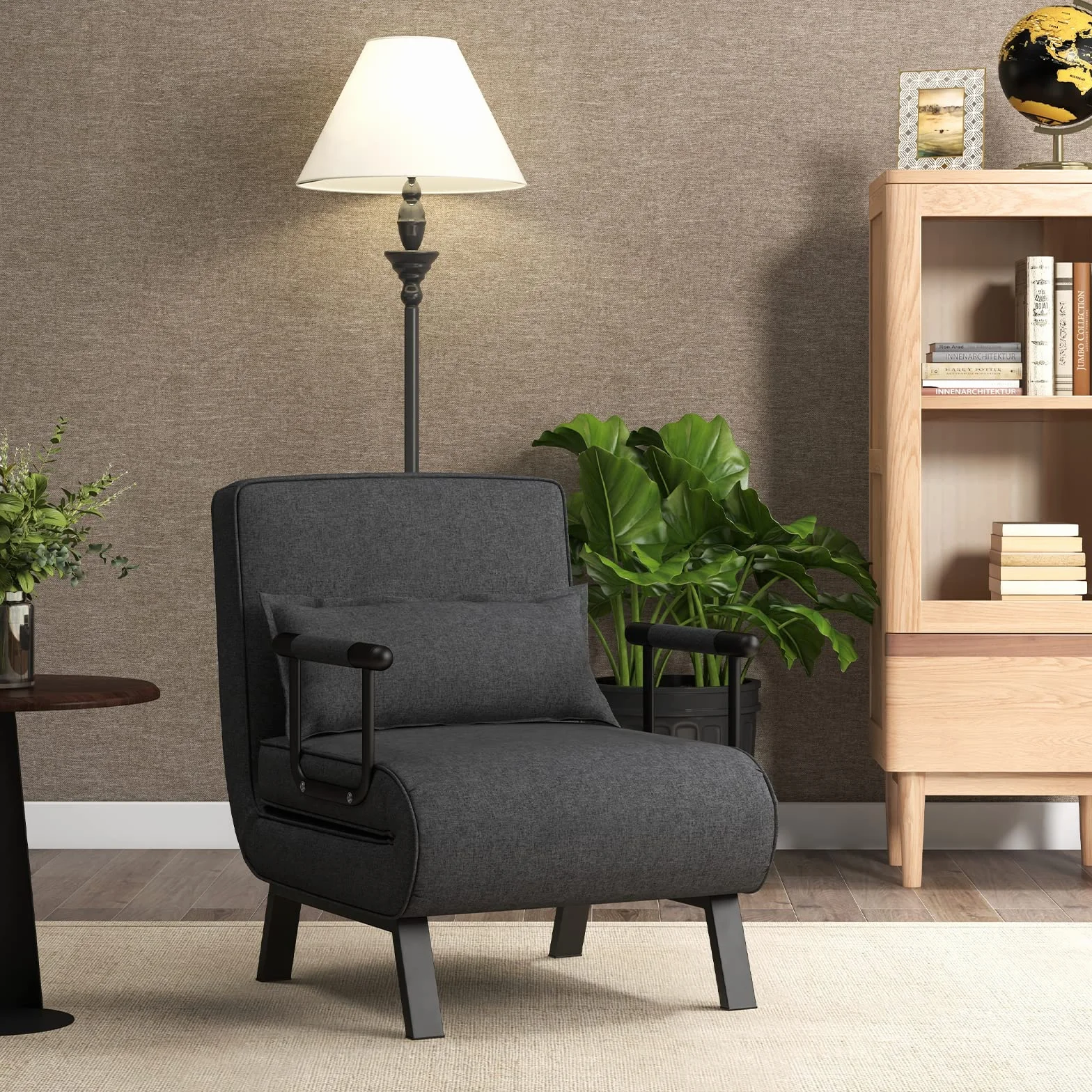 LIFEZEAL Sofa Składana Wielofunkcyjna do Spania - Fotel z 5-Stopniową Regulacją Oparcia, Poduszkami, 150 kg, Szary