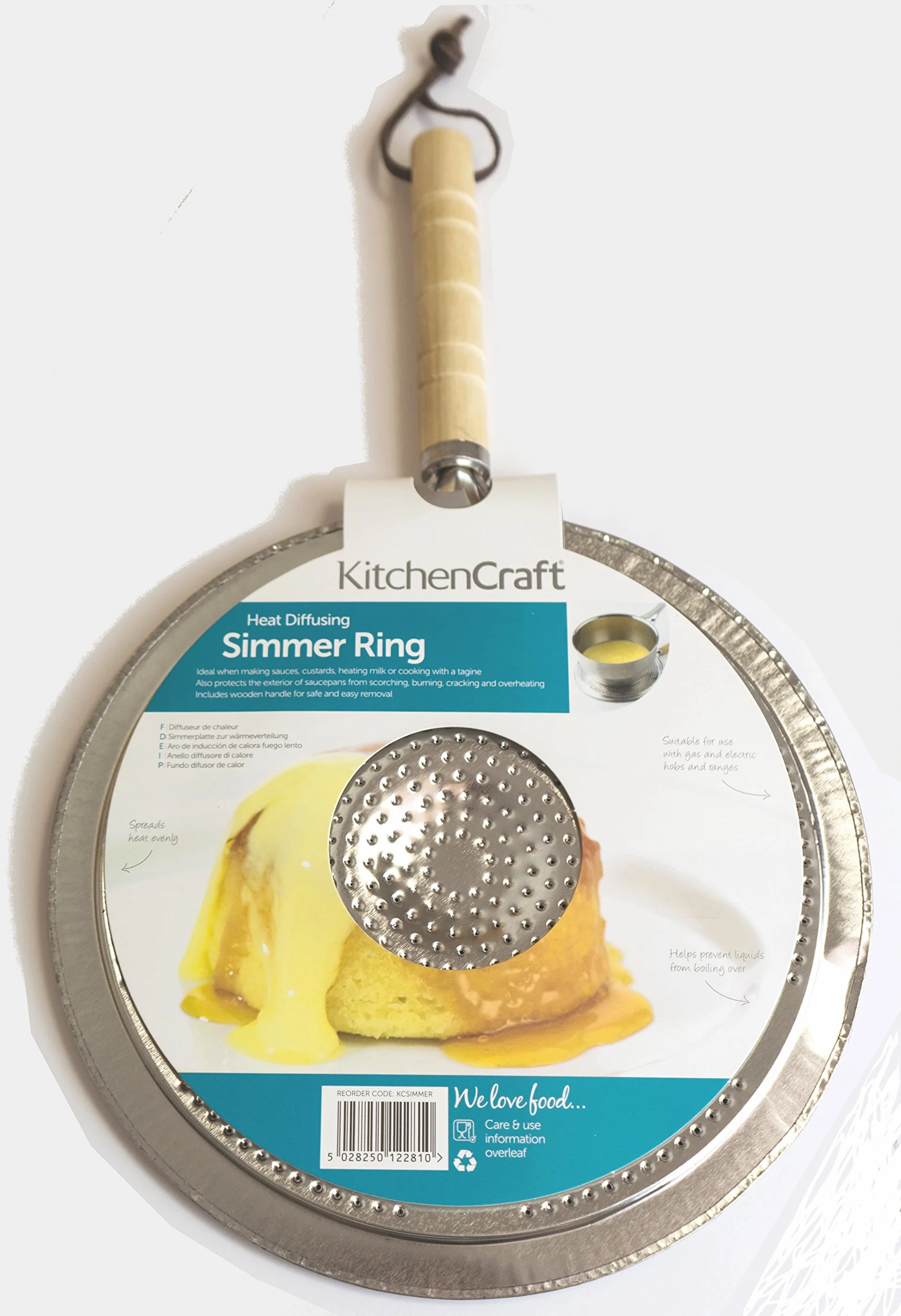 KitchenCraft Kuchenny Dyfuzor Ciepła, Drewniany Uchwyt, Stal Nierdzewna - Kolor Srebrny