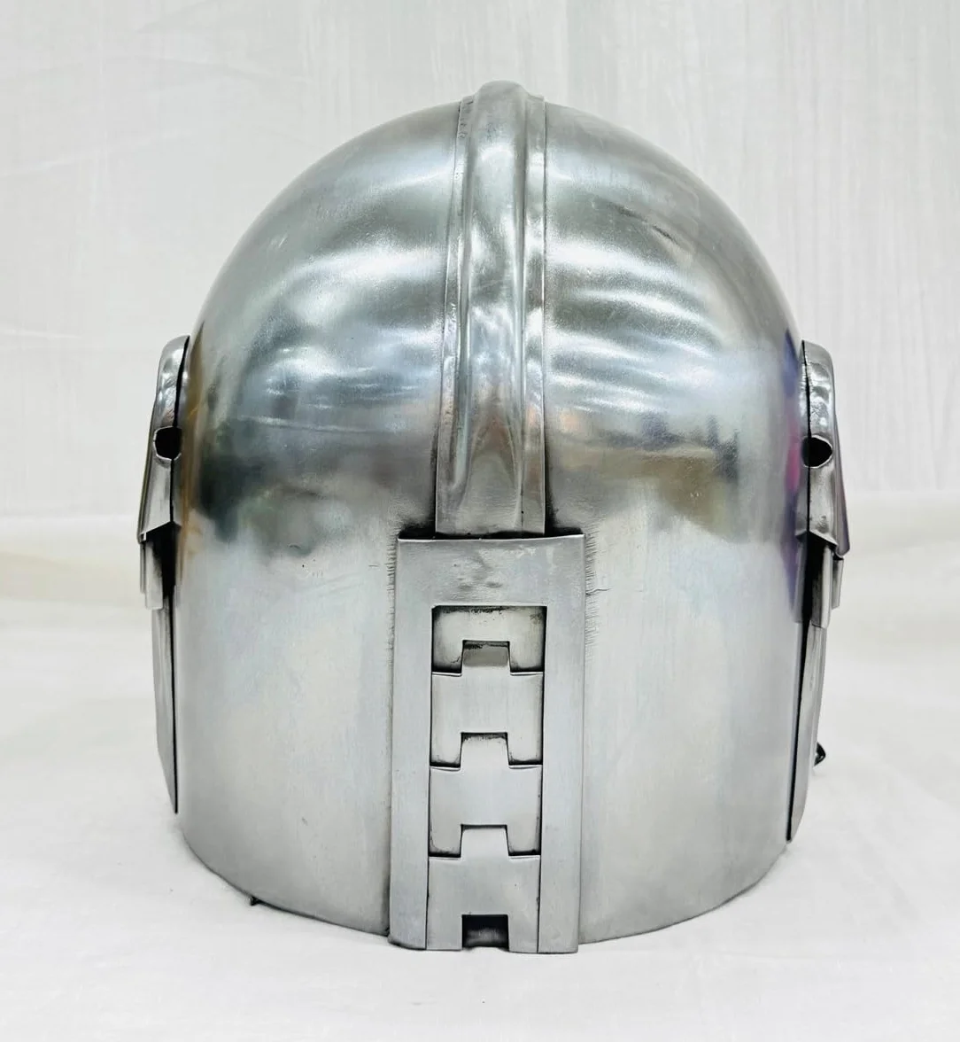 Nautical Replica Hub Steel Mandalorian Helmet by Design Handicraft - SCA średniowieczny hełm do kostiumu na Halloween i do teatru do odgrywania ról, srebrny