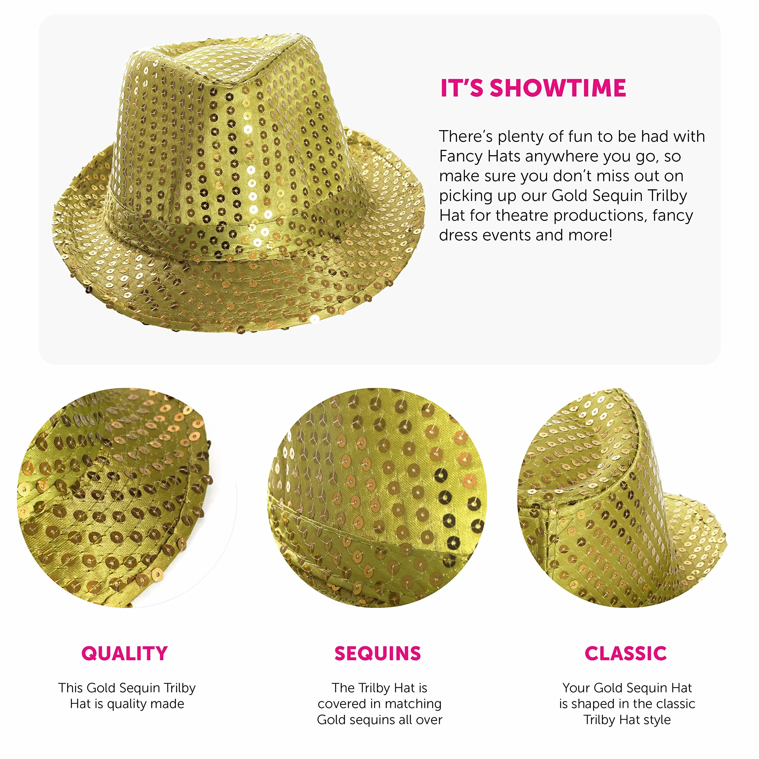 Kapelusz TRILBY ZŁOTY SEQUIN FEDORA HAT 1920's GANGSTER FANCY SUKIENKA Taniec Show UNISEX AKCESORIA MĘSKIE LUB KOBIETY - (GOLD - 48 szt.)