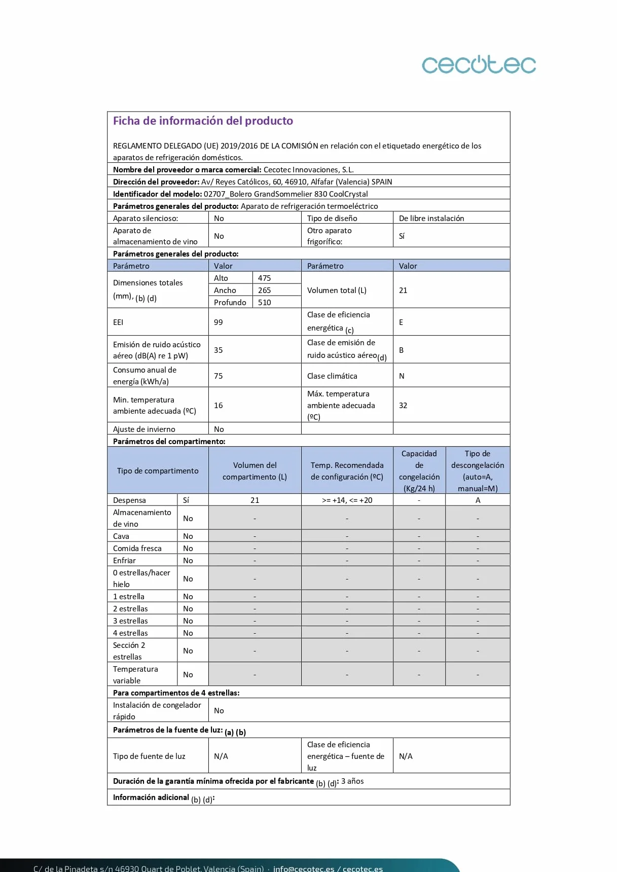 Cecotec Chłodziarka do Wina Bolero Grandsommelier 830 Coolcrystal 8 Butelek Termoelektryczna
