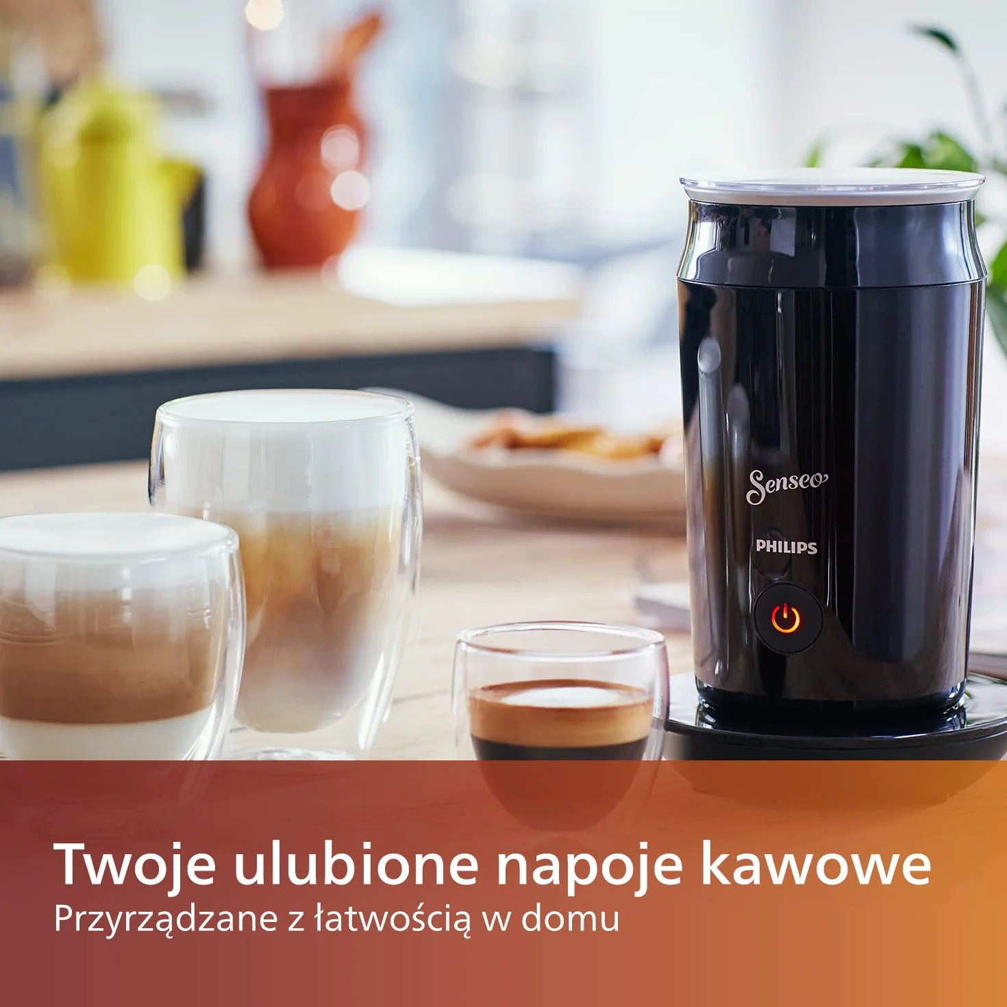 Philips Senseo Spieniacz do mleka gorącego i zimnego, Na 2 cappucino, Nieprzywierająca powłoka, Czarny (CA6500/60)