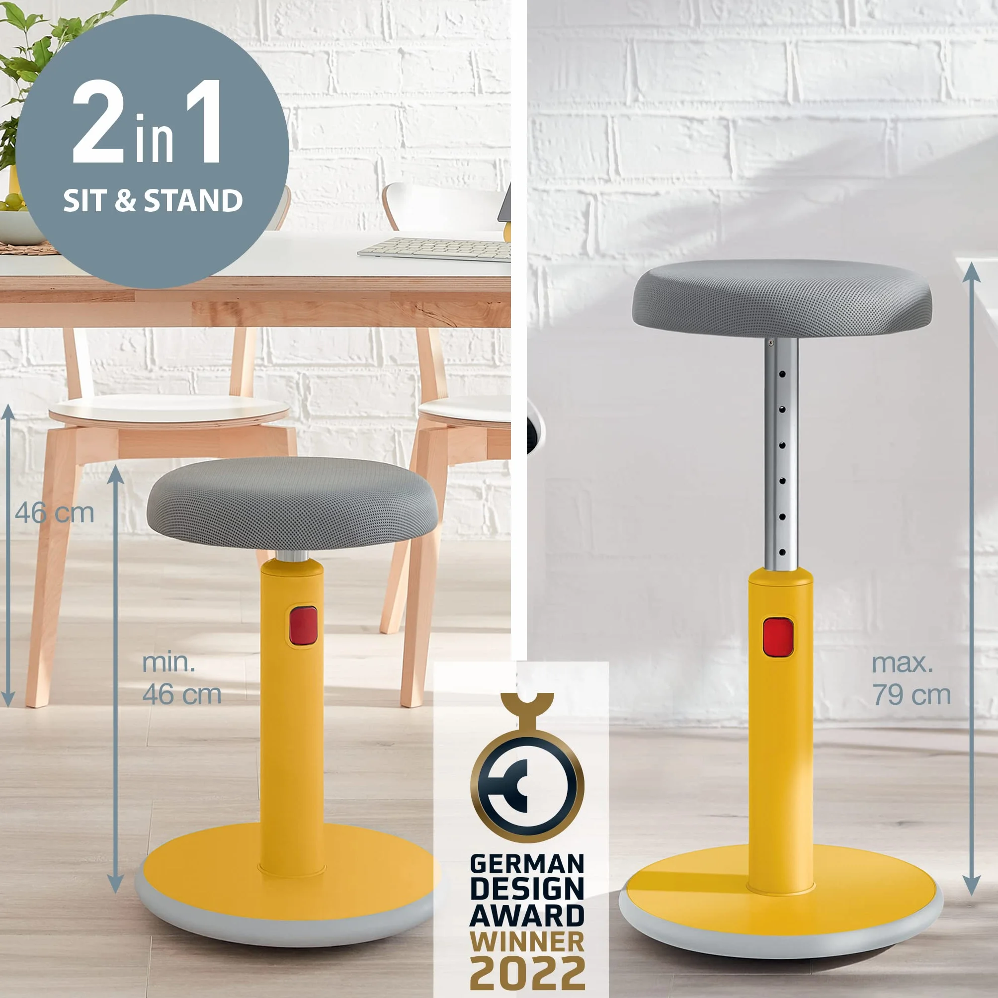 Leitz Ergo Cosy Stołek Żółty Szary 46–79 cm