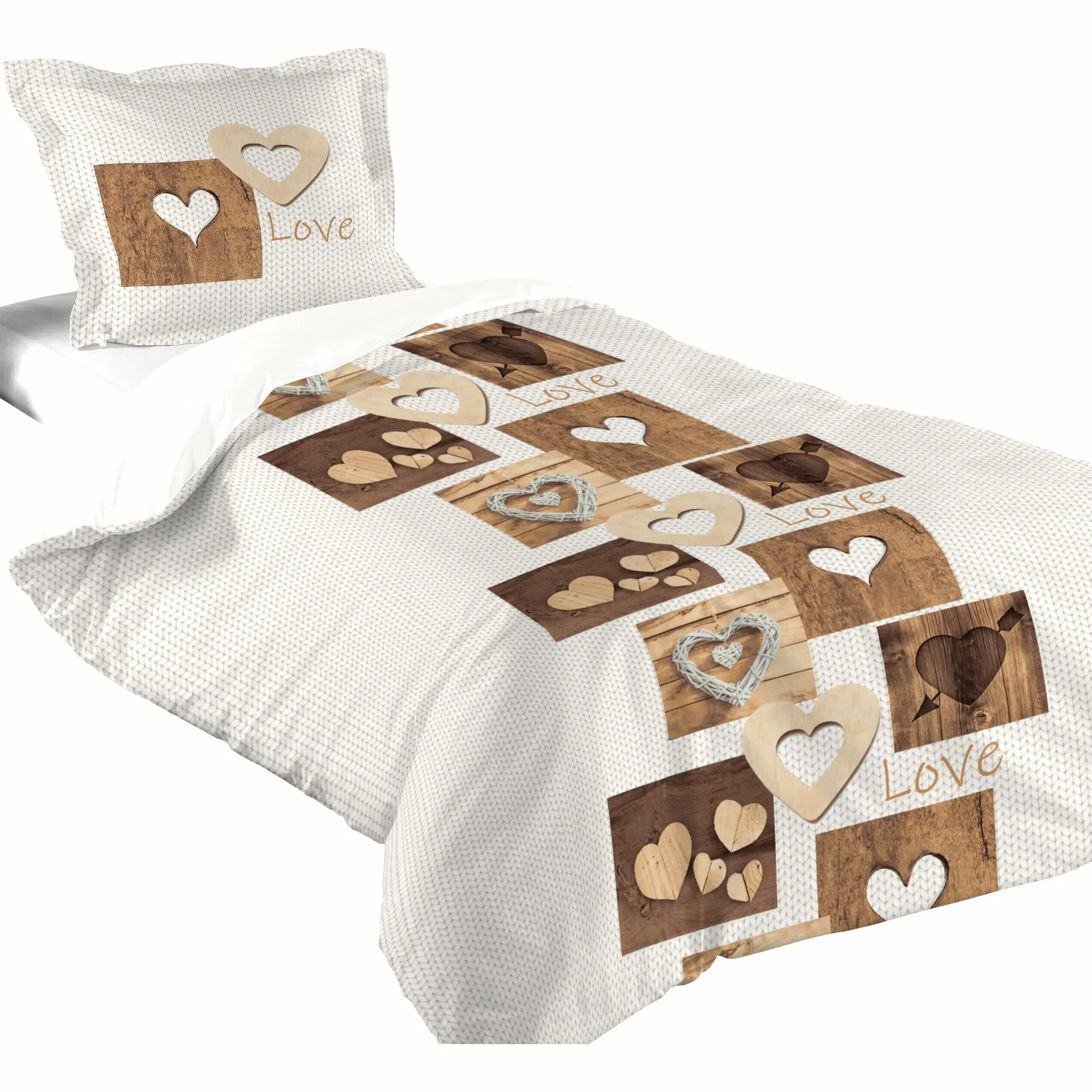 Lovely Casa – Poszewka na kołdrę 140 x 200 cm + 1 poszewka na poduszkę 63 x 63 cm – Woodda – naturalna