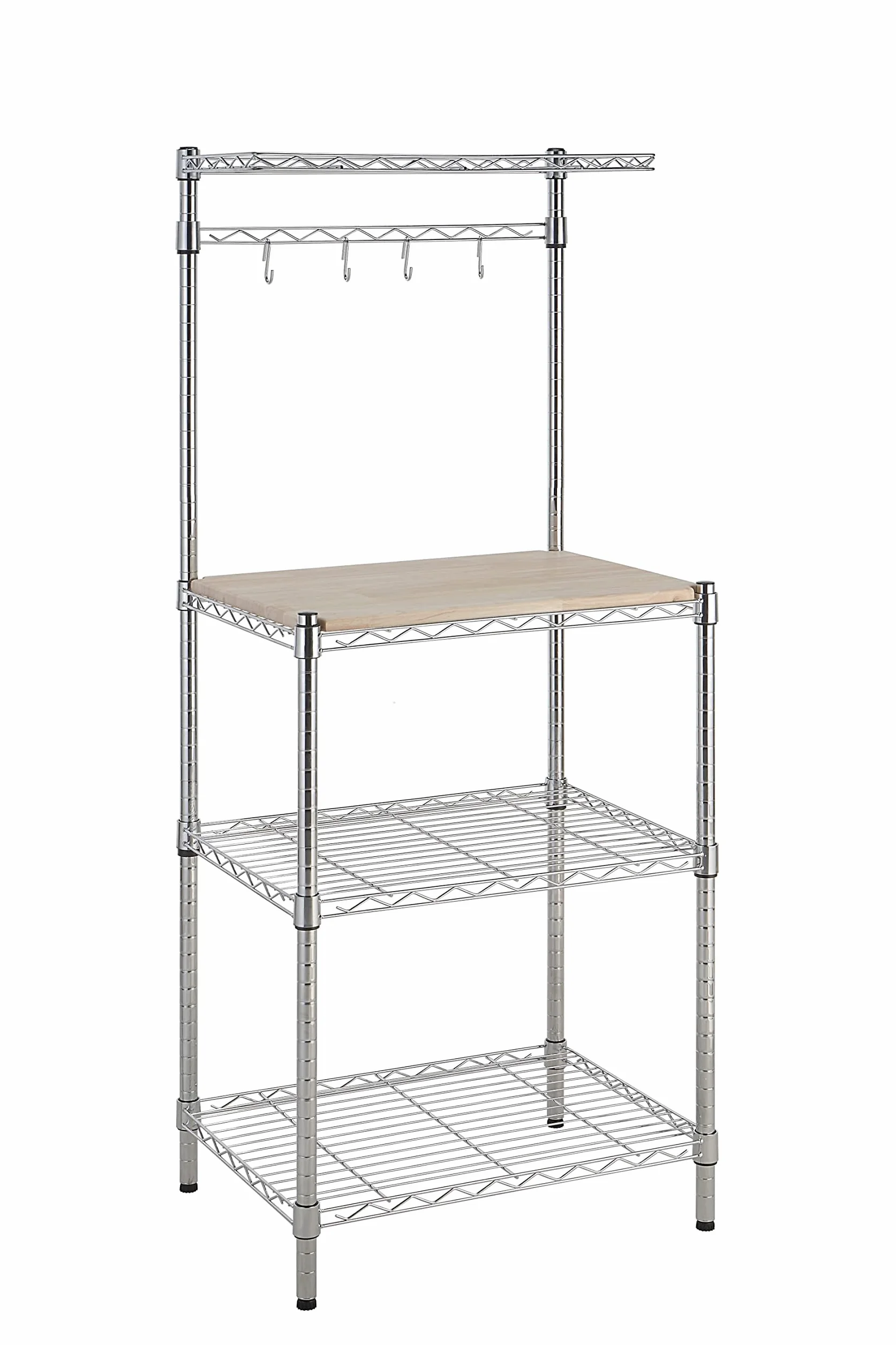 Amazon Basics półka kuchenna 3 stojak piekarski z drewnianym stołem 61 cm chrom beżowy