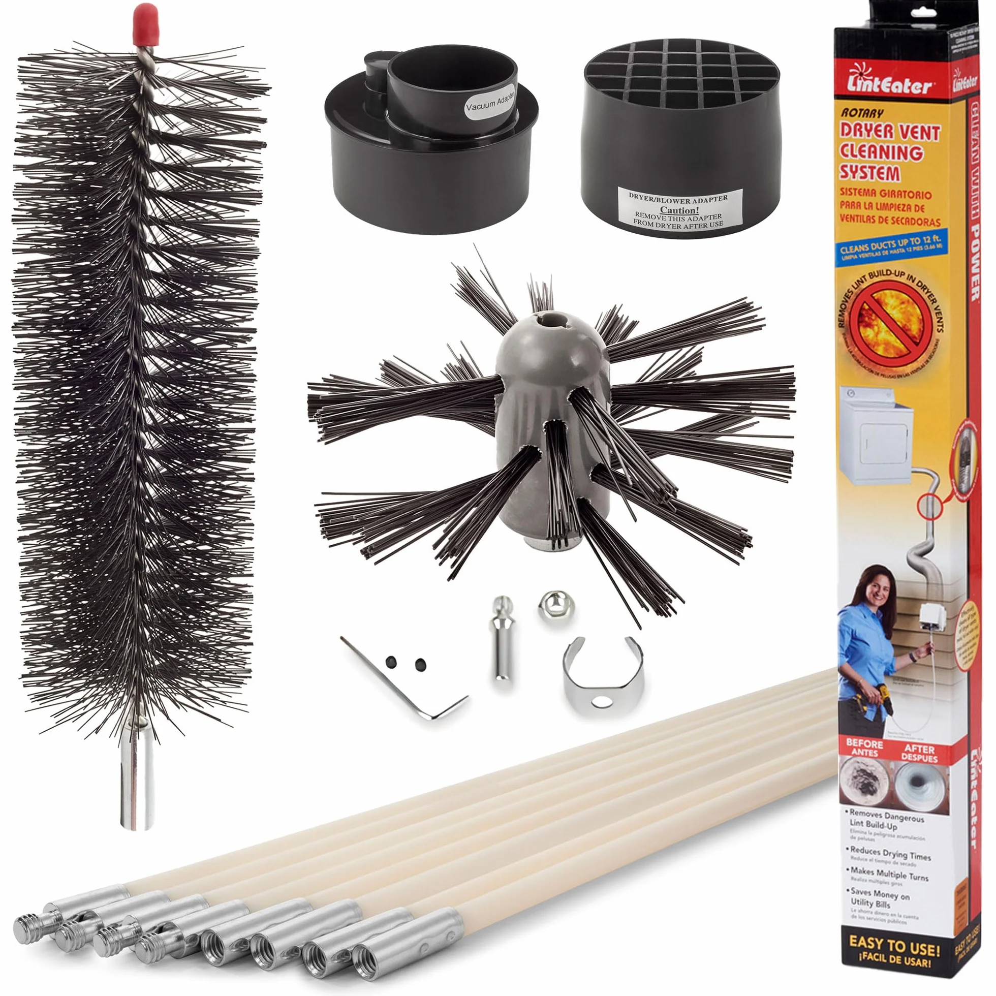 Gardus RLE24 LintEater Rotary Dryer Vent Cleaner Kit, 24' Flexible Rods, Air Duct Cleaning Tools