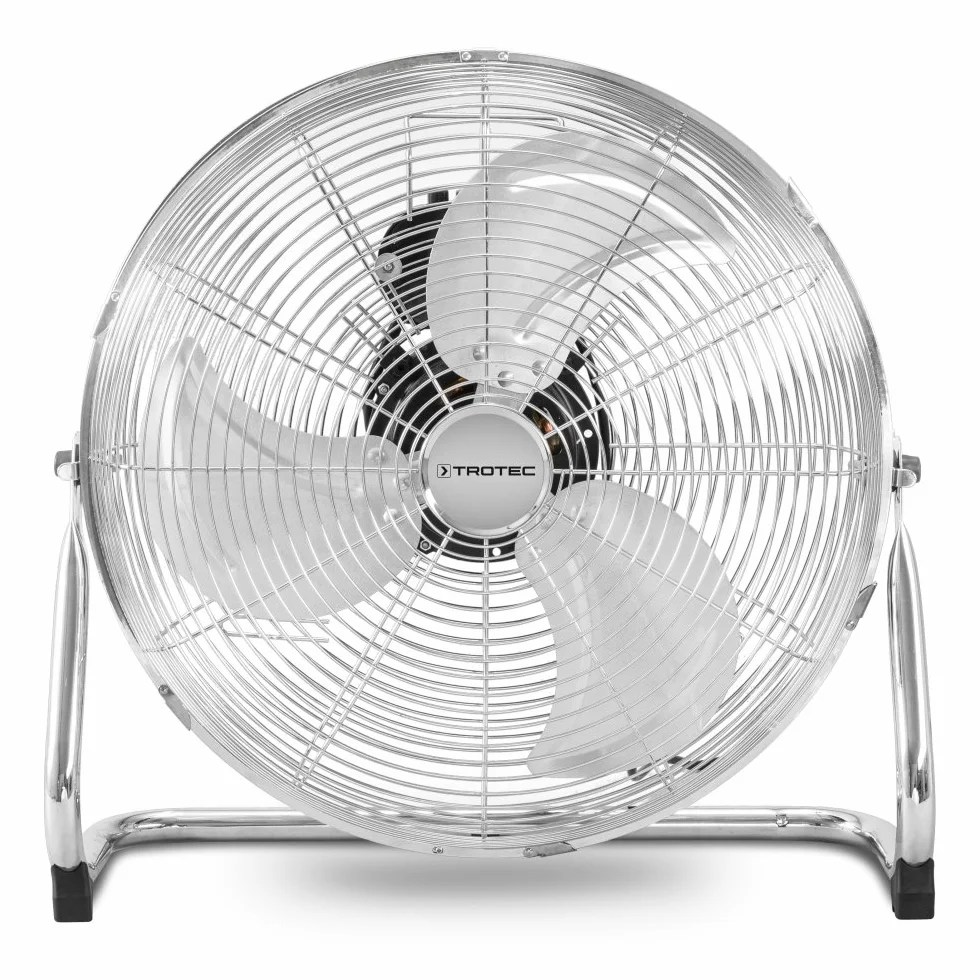 TROTEC Wentylator podłogowy TVM 18 – 100 W, kąt nachylenia 110°, 3 prędkości, Ø 45 cm, podstawa odporna na przechylanie, cichy, srebrny