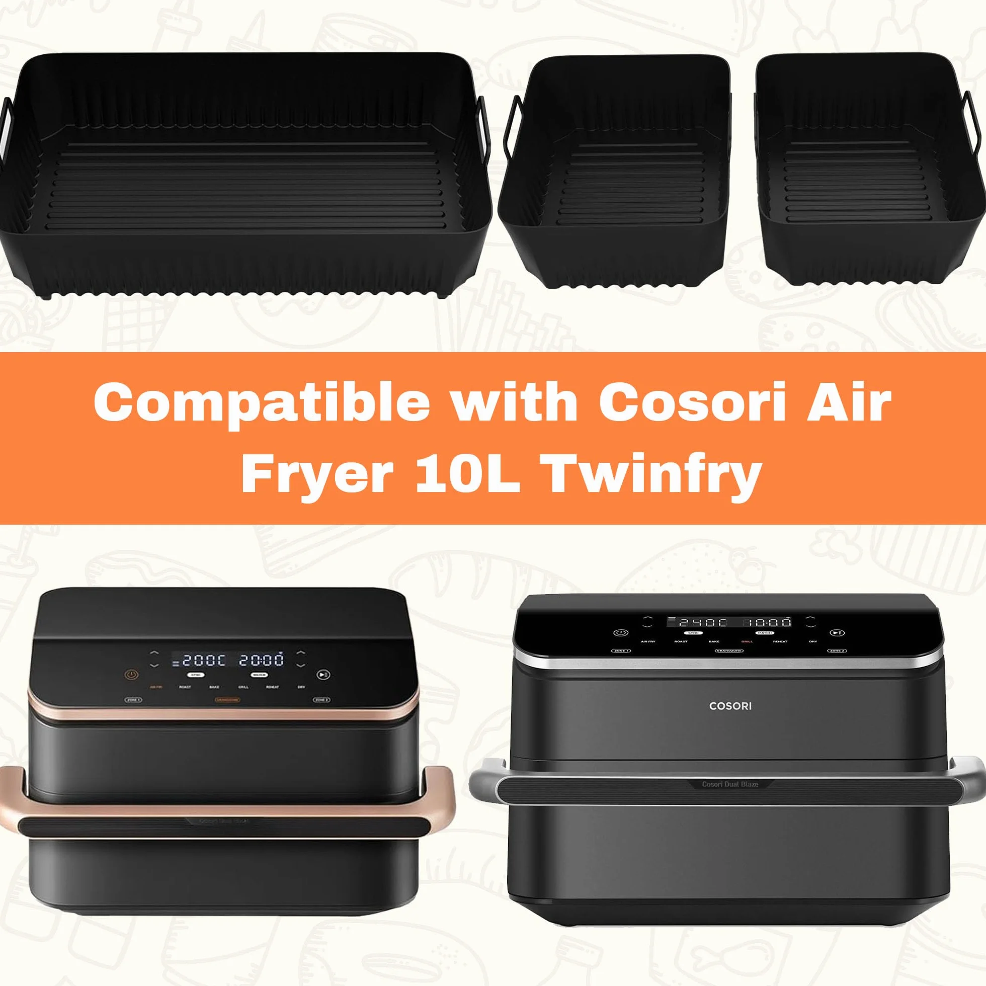 Silikonowa forma Air Fryer do Cosori Air Fryer 10 l Twinfry, 3 szt. Akcesoria do formy Air Fryer Air Fryer do Airfryer Cosori 10L