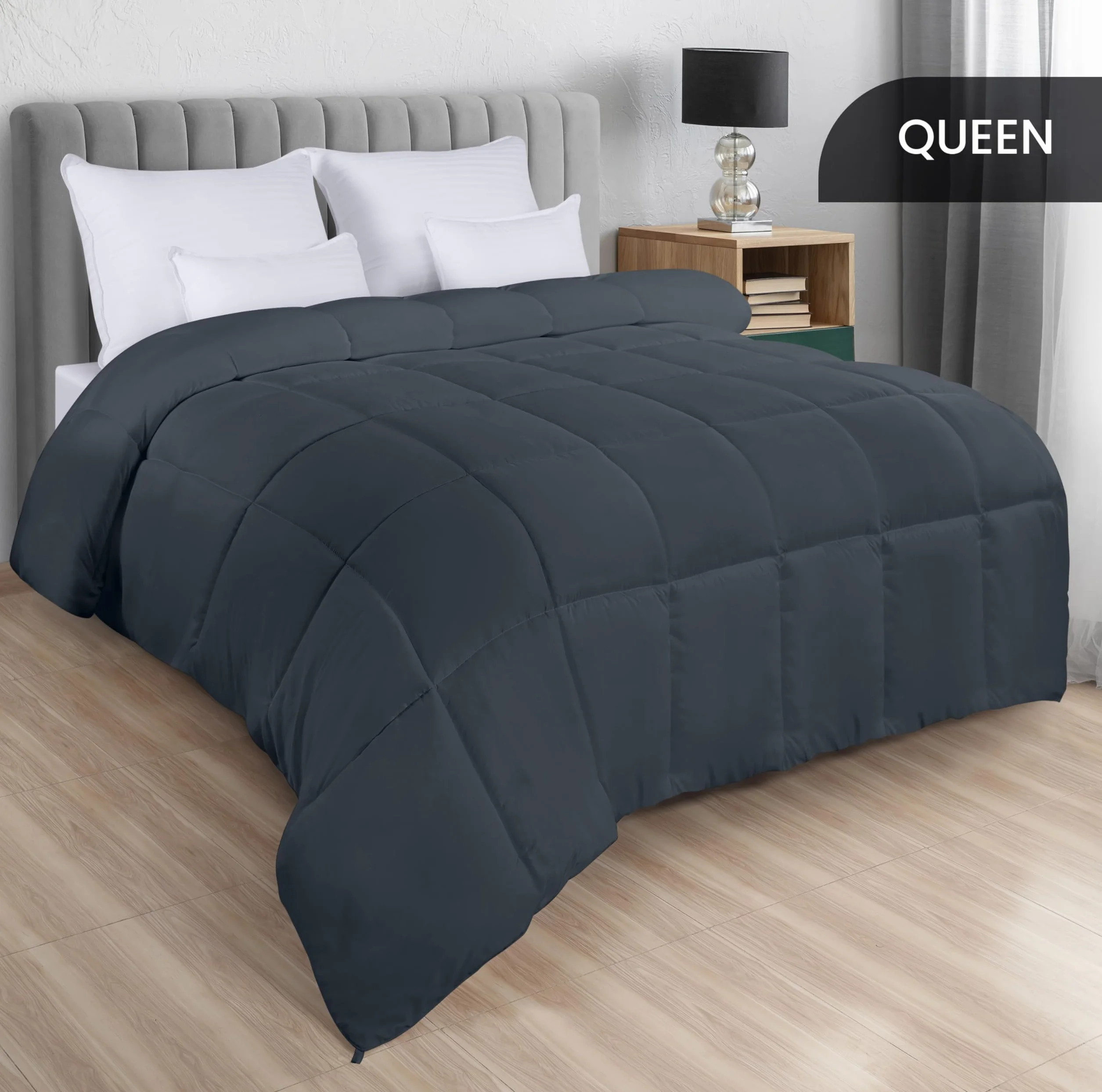 Utopia Bedding Queen Size Comforter Down Alternative Box Stitched Duvet Insert Machine Washable Grey