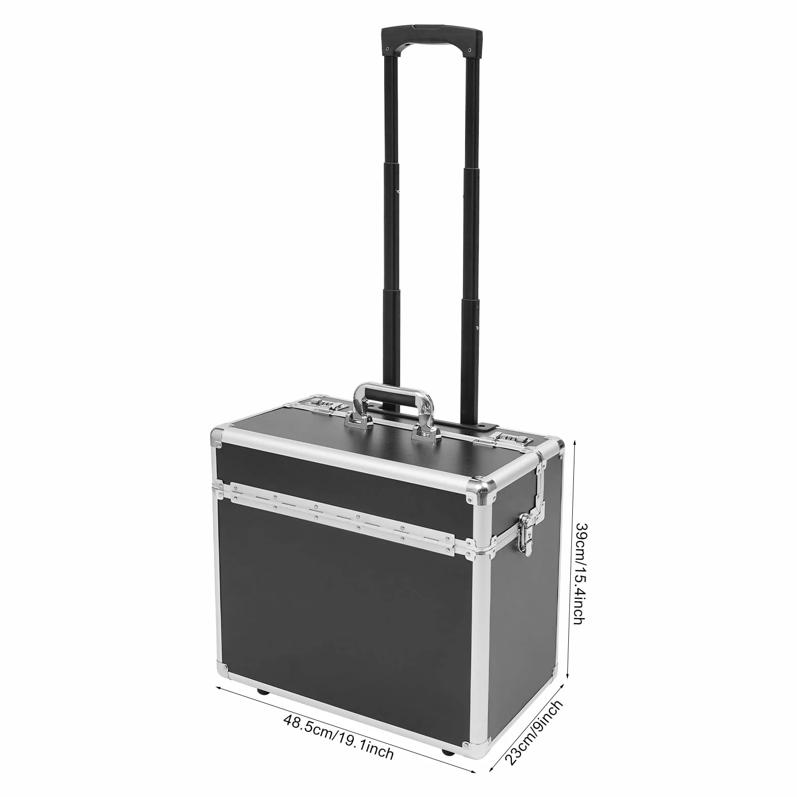 Walizka na dokumenty z aluminium, na dokumenty z zamkiem szyfrowym i uchwytem teleskopowym, duży mobilny organizer biurowy z przegródkami, ciche kółka, do podróży i biznesu, czarny, Walizka na