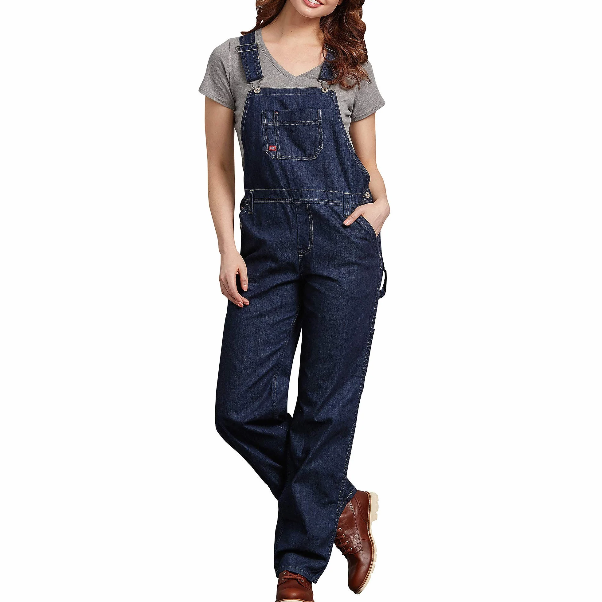 Dickies Damskie ogrodniczki jeansowe z dżinsu, niebieski, mosiądz