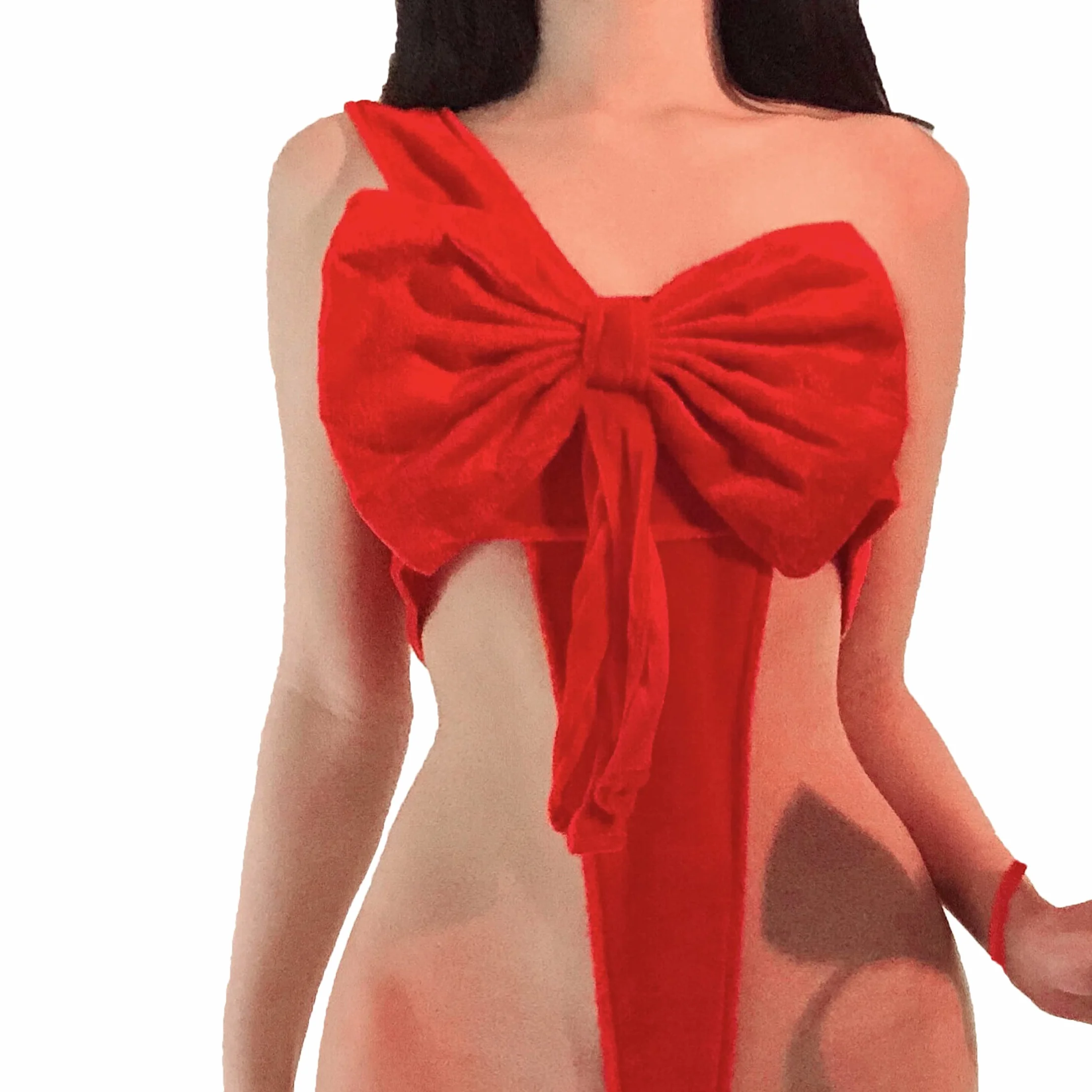 Damska seksowna bielizna z kokardą walentynki czerwona Unwrap Me Teddy Babydoll Boże Narodzenie kostium cosplay aksamitne jednoczęściowe body, Czerwony, S-L