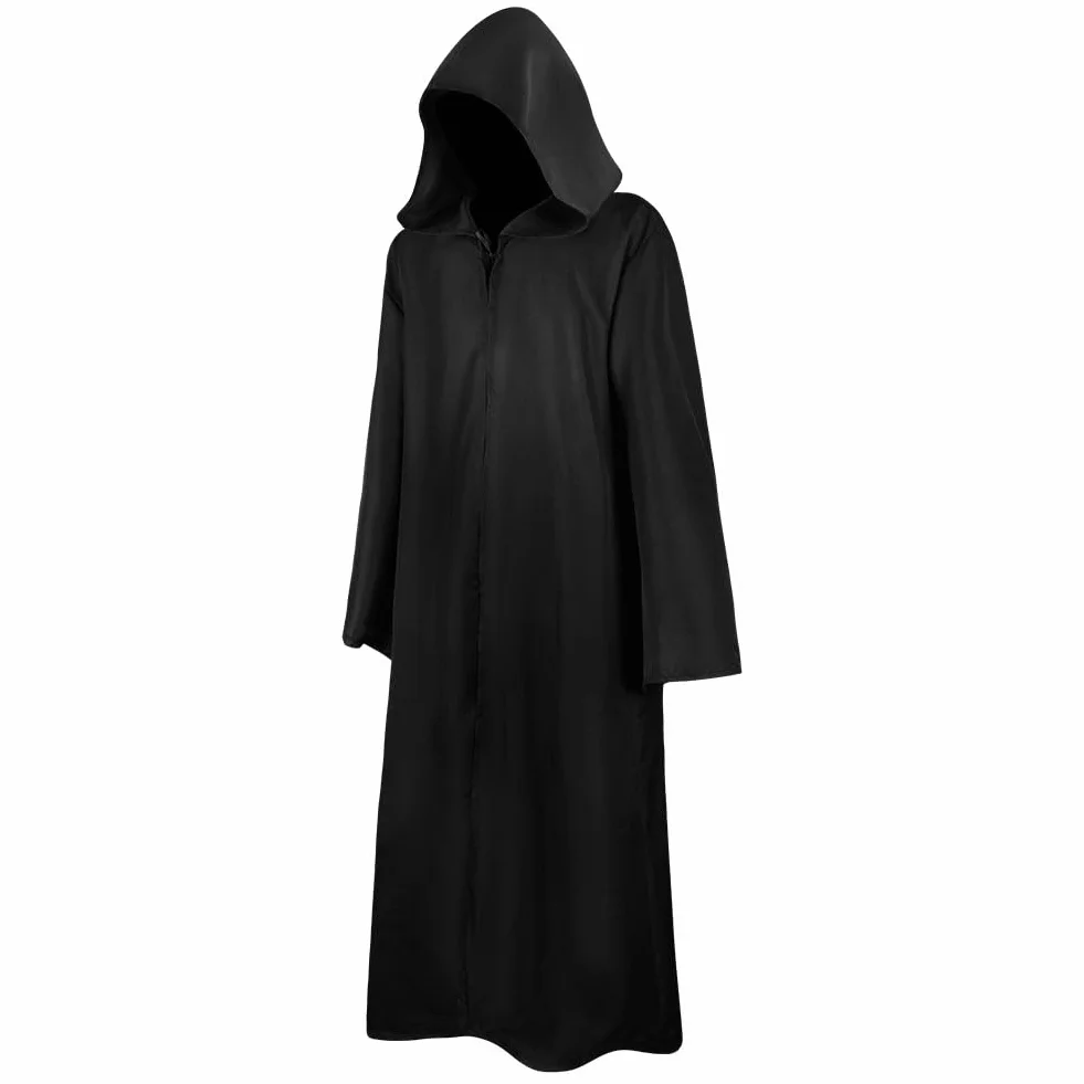 AOOWU czarna peleryna z kapturem na Halloween, kostium czarownicy, peleryna z wampirem do przebrania za króla i księcia, karnawał i imprezy tematyczne, czarny