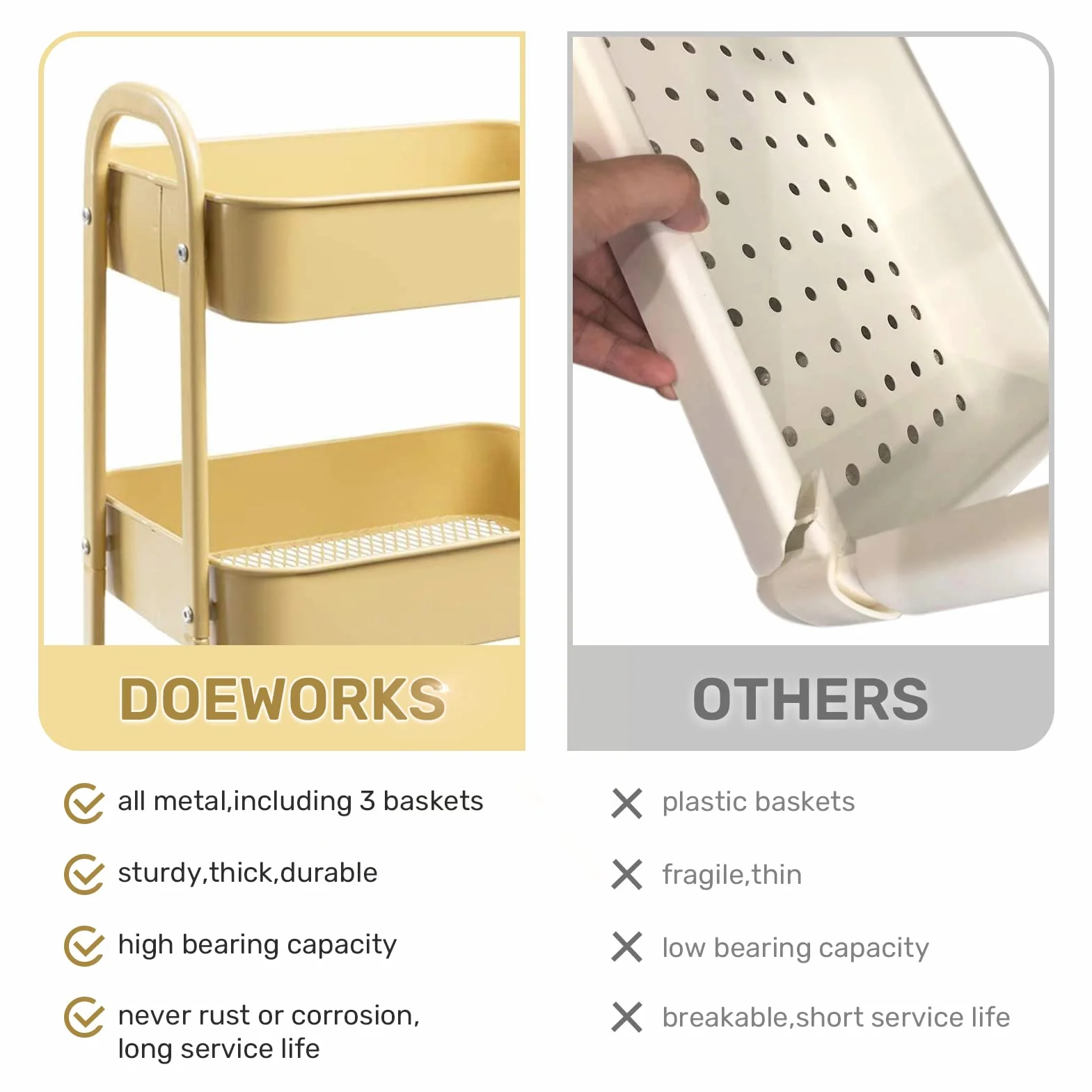 DOEWORKS Wózek do przechowywania metalowy 3-poziomowy khaki żółty
