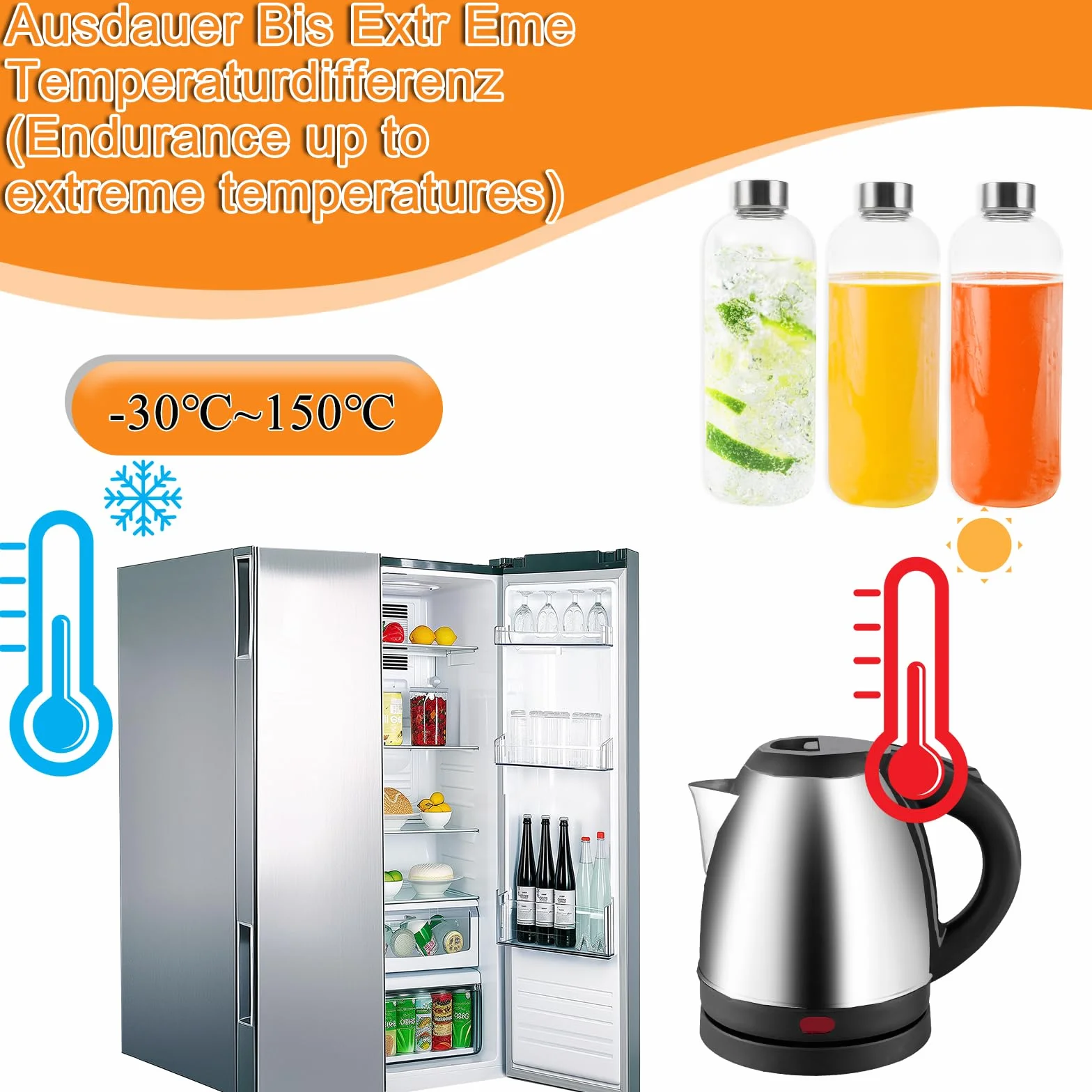 Zestaw 2 szklanych butelek o pojemności 1 l, szklana butelka na napoje o pojemności 1 l, ze szkła borokrzemowego – z pokrowcem neoprenowym 1000 ml / 35 oz, nadaje się do mycia w zmywarce