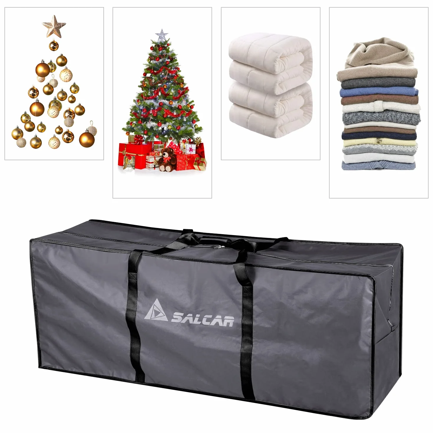 SALCAR Duża torba na choinkę XXL worek 270 cm Oxford 600D wodoszczelna 150x50x60 cm szara