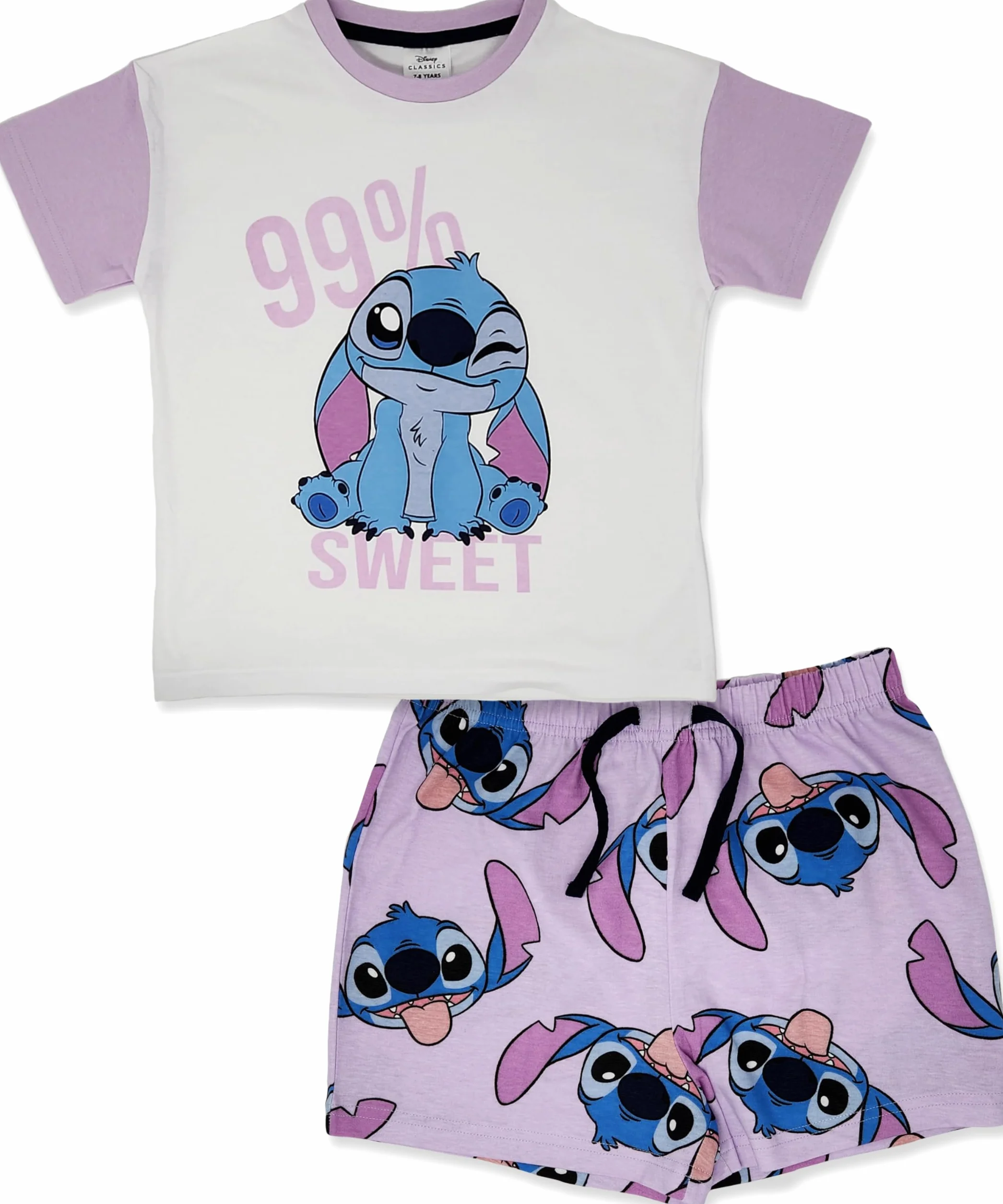 Disney Lilo & Stitch 100% damska czesana bawełna, zwis na ramionach, krótka piżama