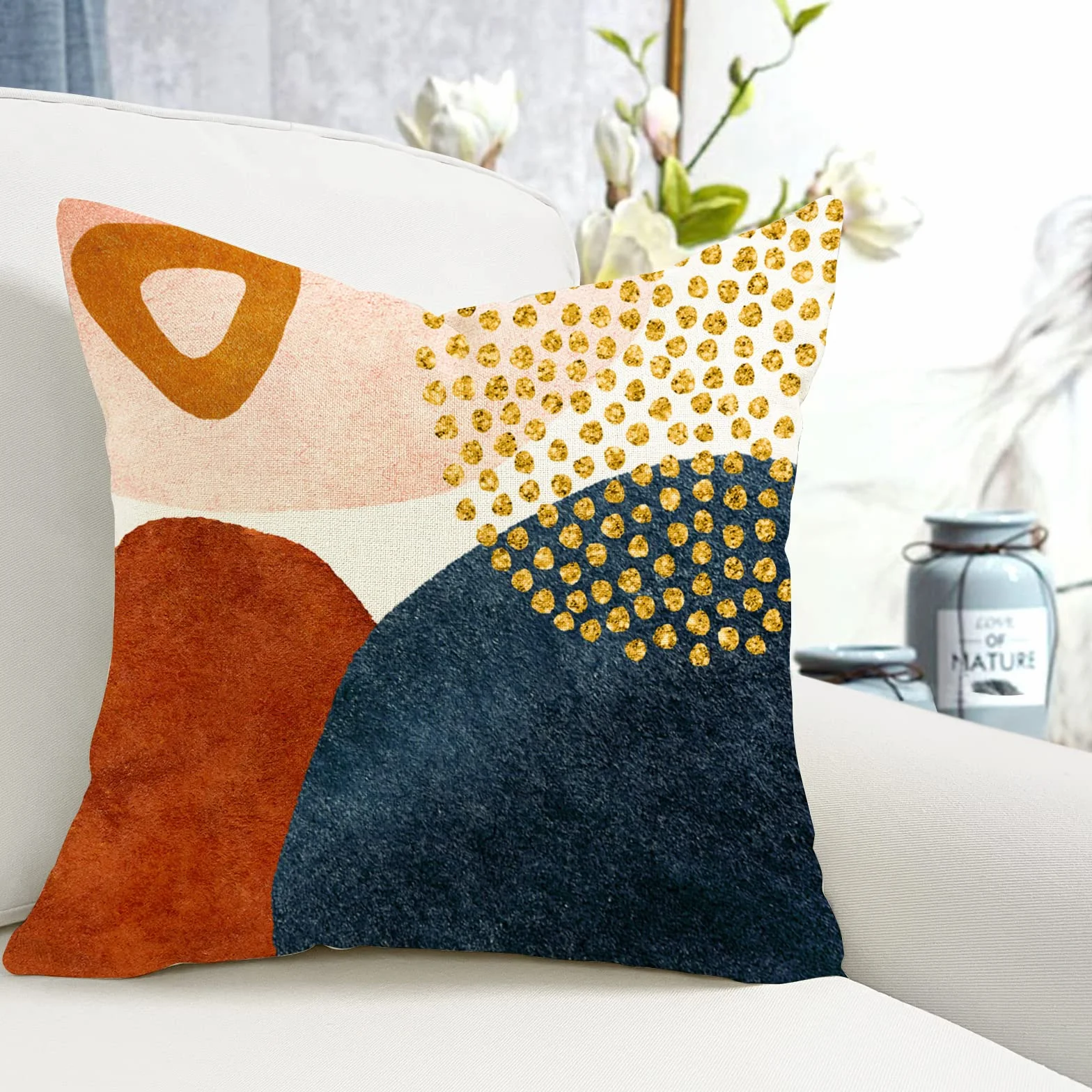 Poszewka na poduszkę 45x45 cm lniane geometryczny wzór zestaw 4 sztuk
